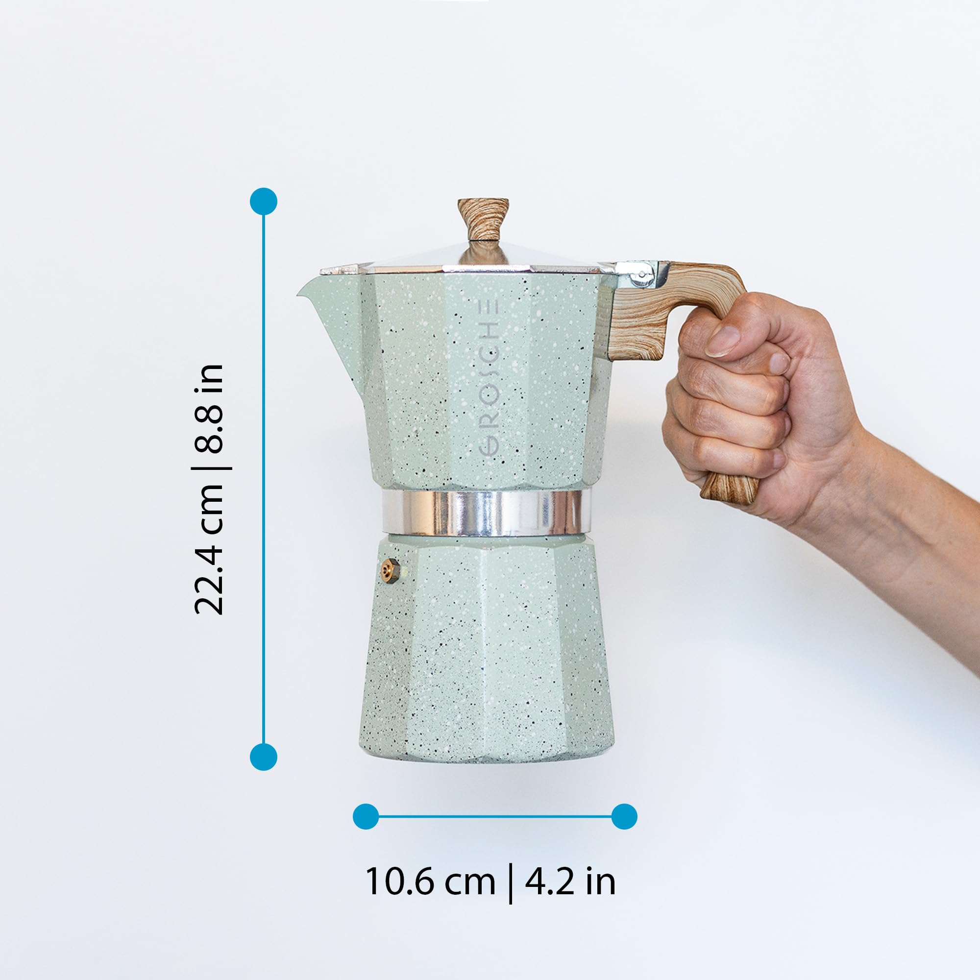 GROSCHE Milano Moka pot, Stovetop Espresso maker, Greca Coffee Maker, Stovetop coffee maker and espresso maker percolator (Grey, 6 cup)