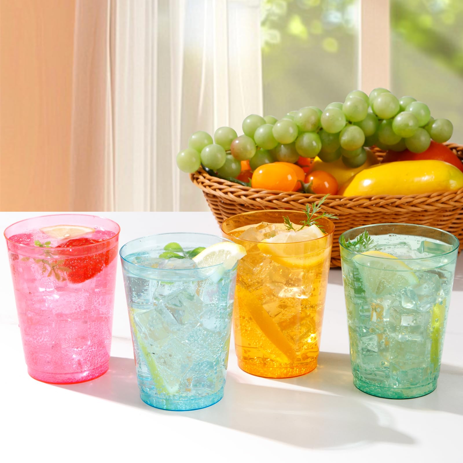 DaYammi 200 Pack Gold Plastic Cups 10 Oz Clear Cup Gold Rimmed Disposable Wine Glasses Fancy Disposable Party Cups Tumblers Drinking Cup Plastic Cocktail Glasses gold disposable cups for Party Wedding