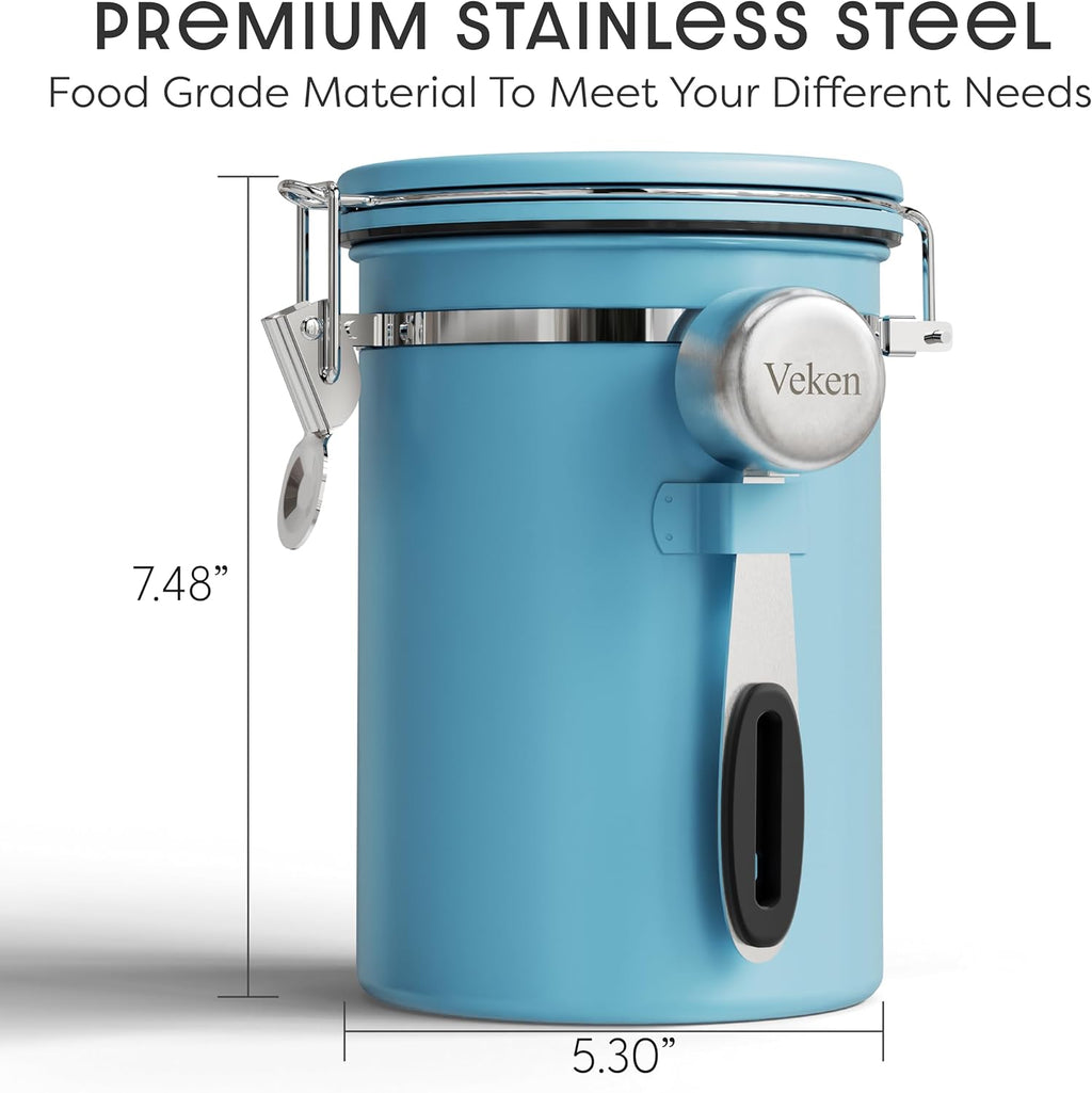 Veken Coffee Canister with Window,Airtight Stainless Steel Kitchen Food Storage Container, Date Tracker & Scoop for Grounds Coffee, Beans, Tea,Flour,Cereal,Sugar,22OZ,Copper