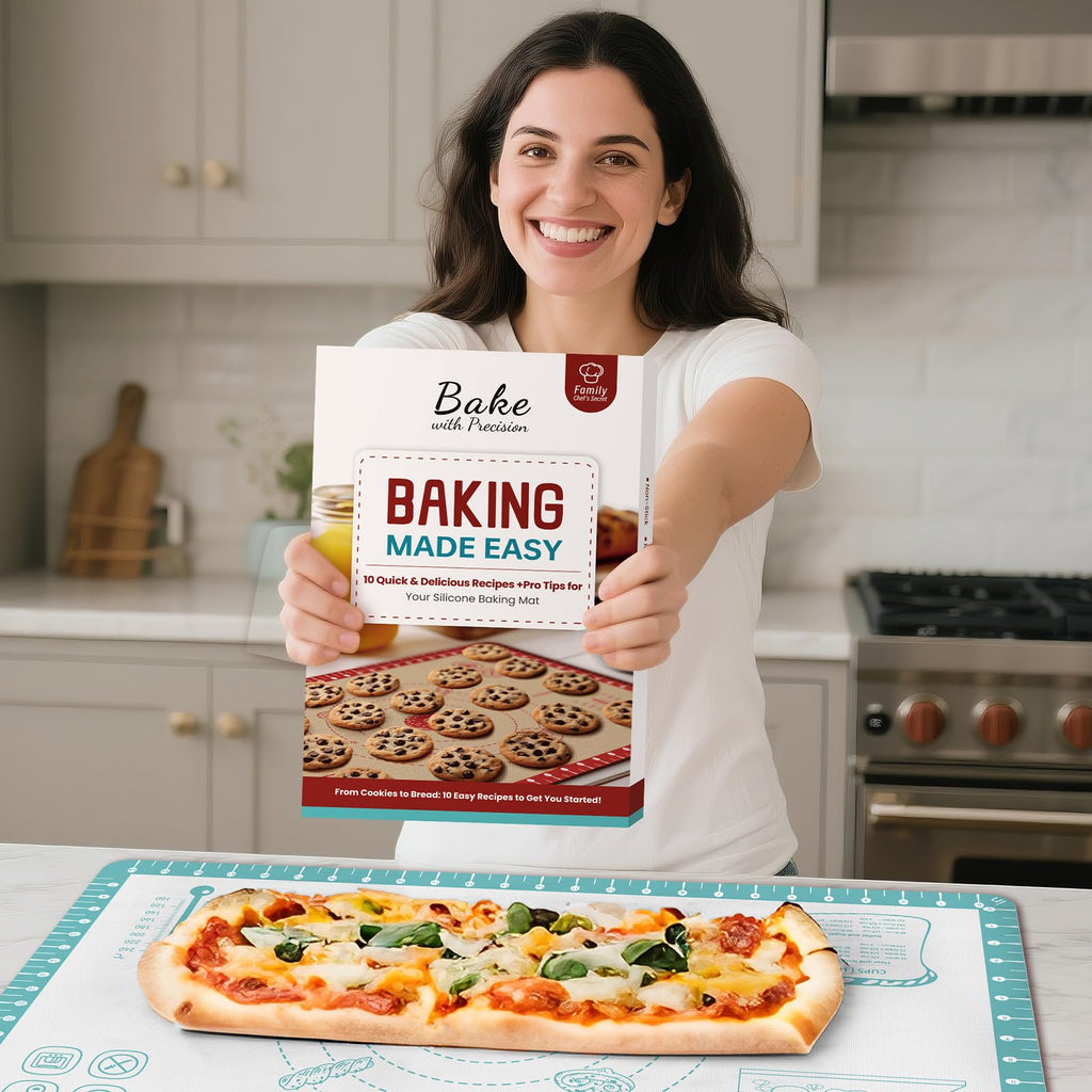 Silicone Baking Mat with Recipes, Extra Thick Silicone Mats for Baking, Non Stick Pastry Mat for Rolling Dough, Silicone Macaron Baking Mat for Cookie,Bread,Pizza,Fondant Mat, Oven&Dishwasher Safe