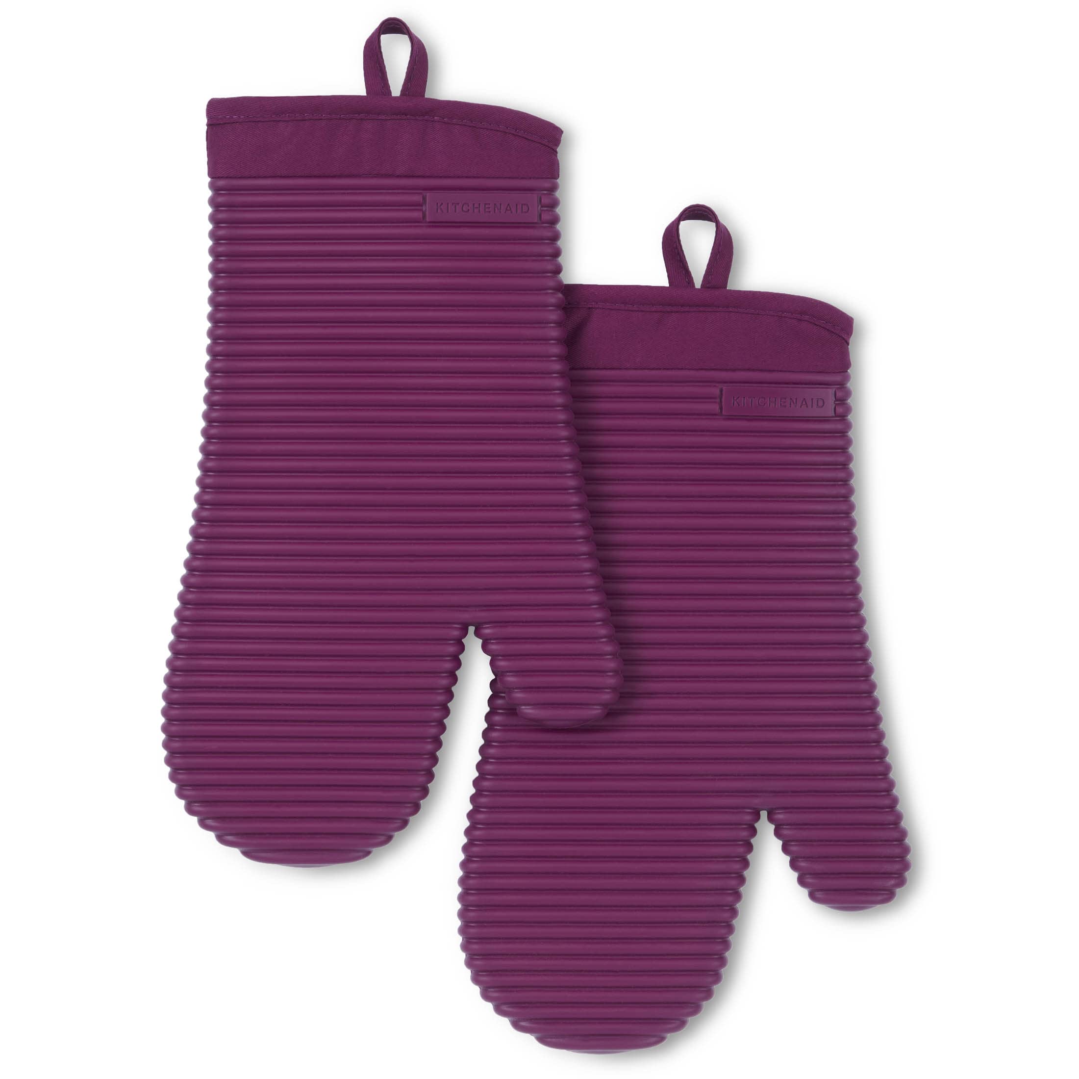 KITCHENAID Ribbed Soft Silicone Oven Mitt 2-Pack Set, 7.5"x13", Milkshake
