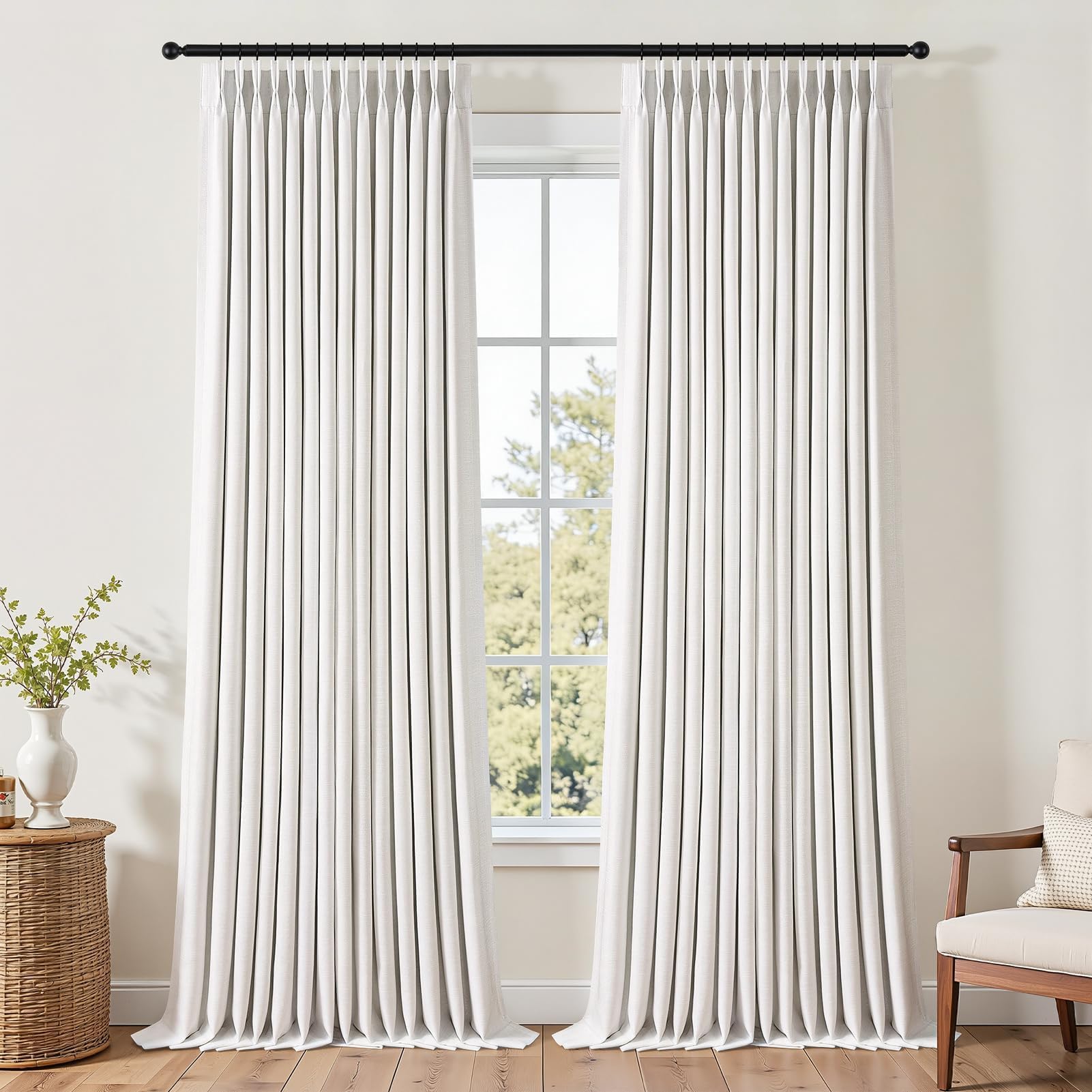 Topfinel 84 Inch Long Natural Blackout Curtains for Bedroom Livingroom, Farmhouse Back Tab Pinch Pleated Drapes for Track System,Neutral Linen Ambiance & Privacy Drapes Natural 52" W*84" L