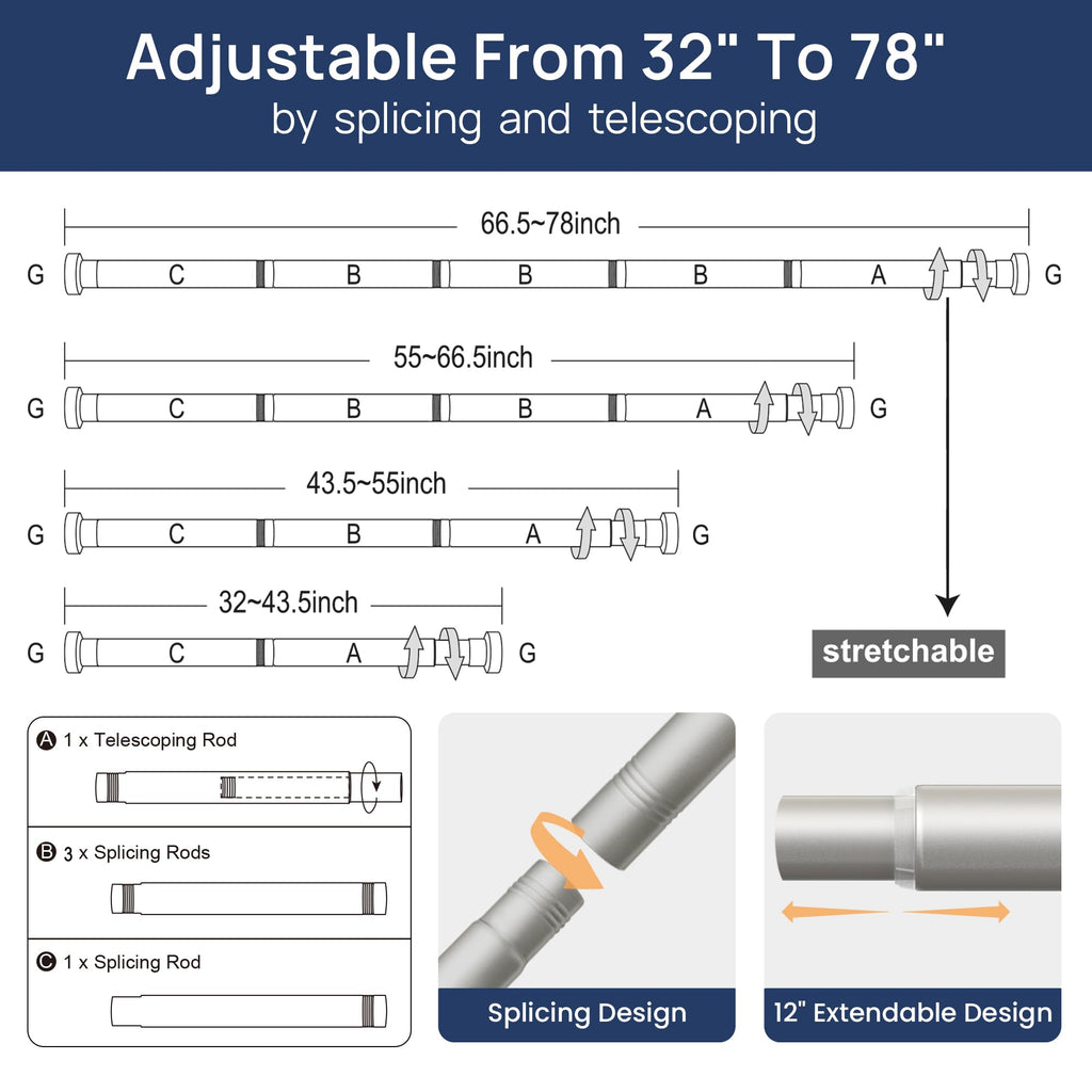 ENJOYBASICS 2 Pack Adjustable Spring Tension Curtain Rods 32 to 66 Inches, Stainless Steel Matte Black Shower Rod No Drilling for Window, Bathroom, Closet, Room Divider, 7/8" Diameter