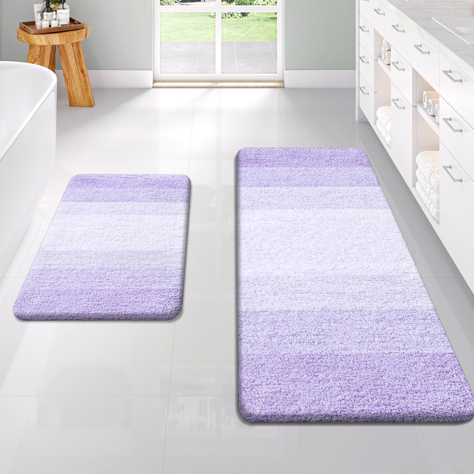 OLANLY Bathroom Rug Set 2 Piece, Soft Absorbent Microfiber Bath Mats and U-Shaped Contour Toilet Rug, Non-Slip, Machine Wash Dry, Plush Shaggy Bath Mats for Bathroom (24"x16"+24"x20", Grey)