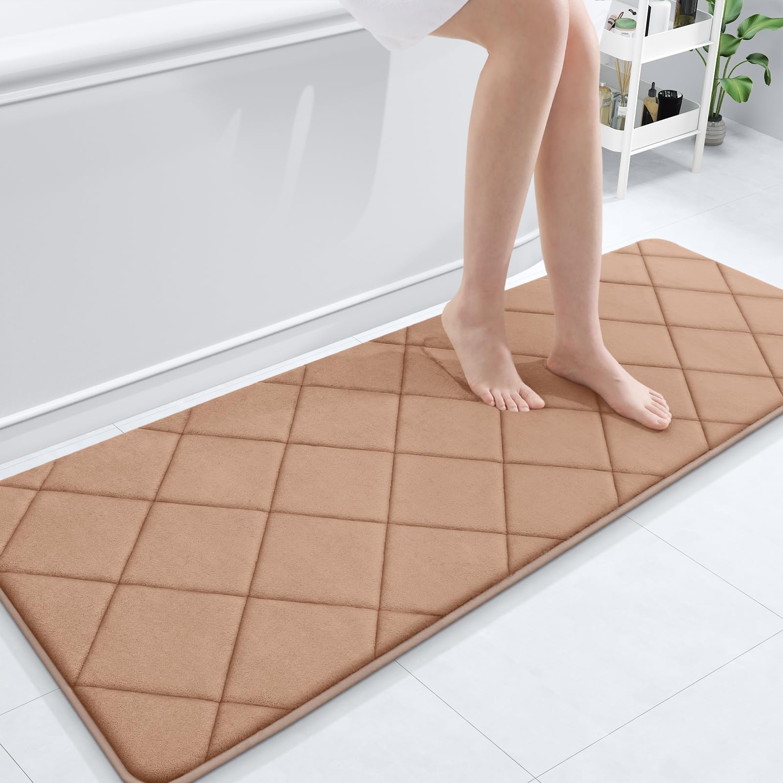 OLANLY Memory Foam Bath Mat 30x20, Ultra Soft and Absorbent Bathroom Rugs, Machine Washable, Comfortable Bath Carpet for Bathroom Floor, Tub and Shower, Black