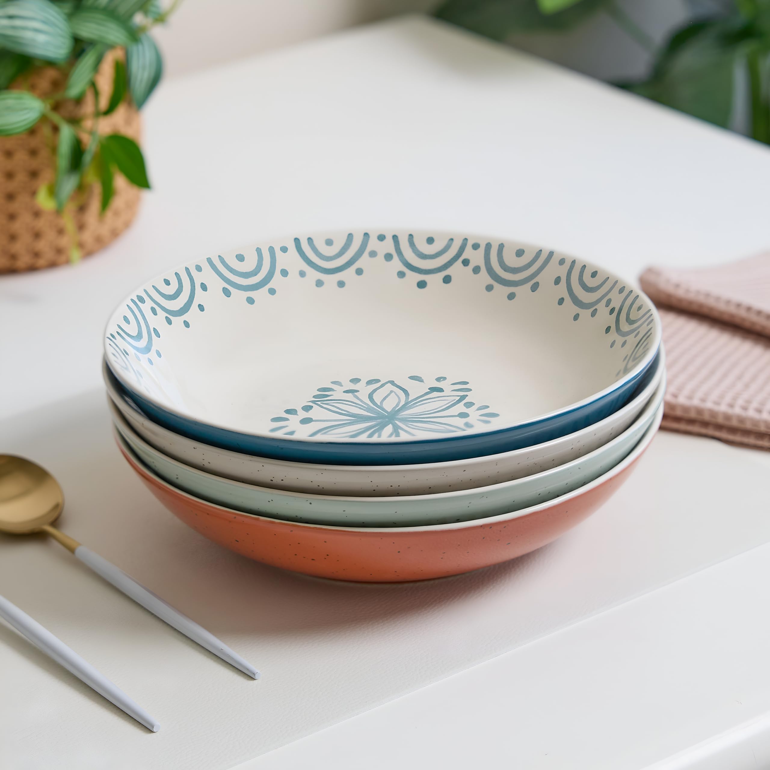 Sango Siterra Painter's Palette 16-Piece Stoneware Dinnerware Set - Service for 4, Ceramic Plates and Bowls Sets, Chip Resistant, Rustic Dishware, Microwave & Dishwasher Safe Kitchen Dishes