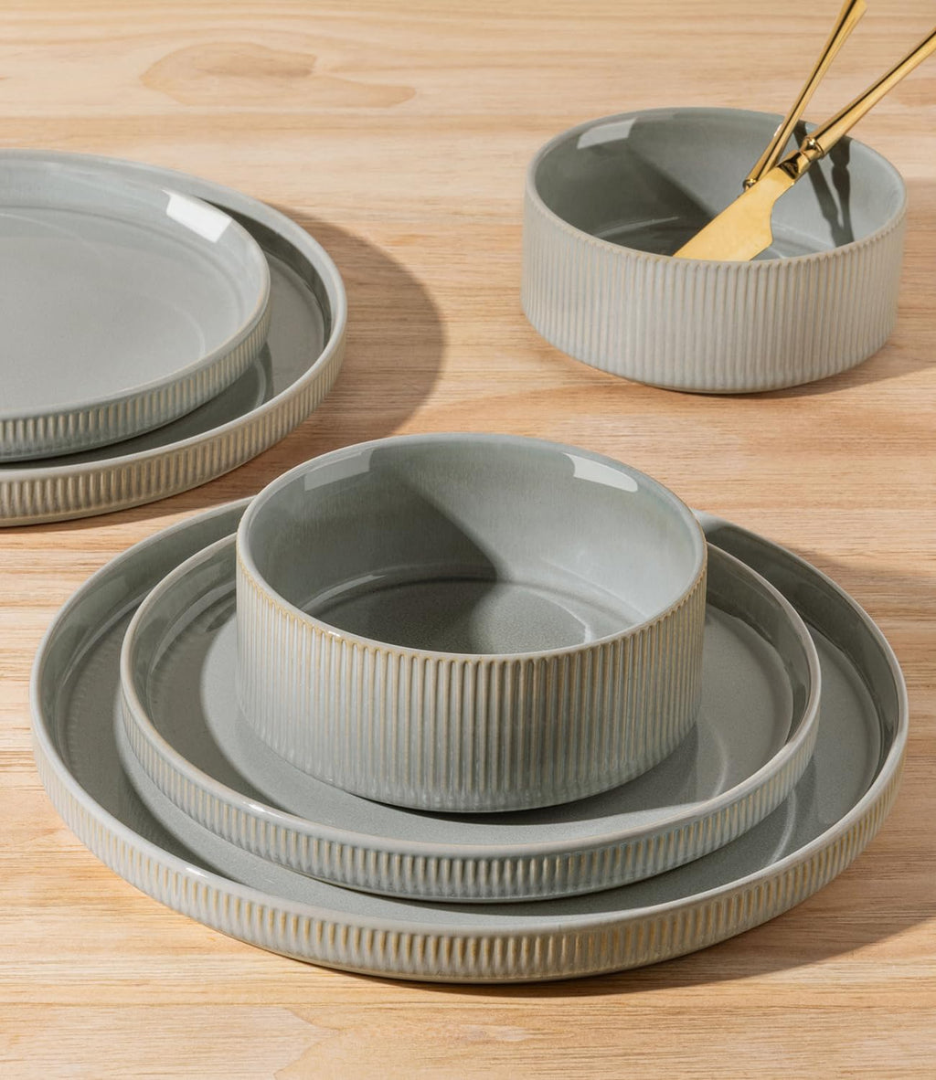 TheTerra Ceramic Dinnerware Sets for 4, 12 Pieces Porcelain Lightweight Speckled Plates and Bowls Sets, Scratch Resistant Dish Set, Oven & Microwave & Dishwasher Safe