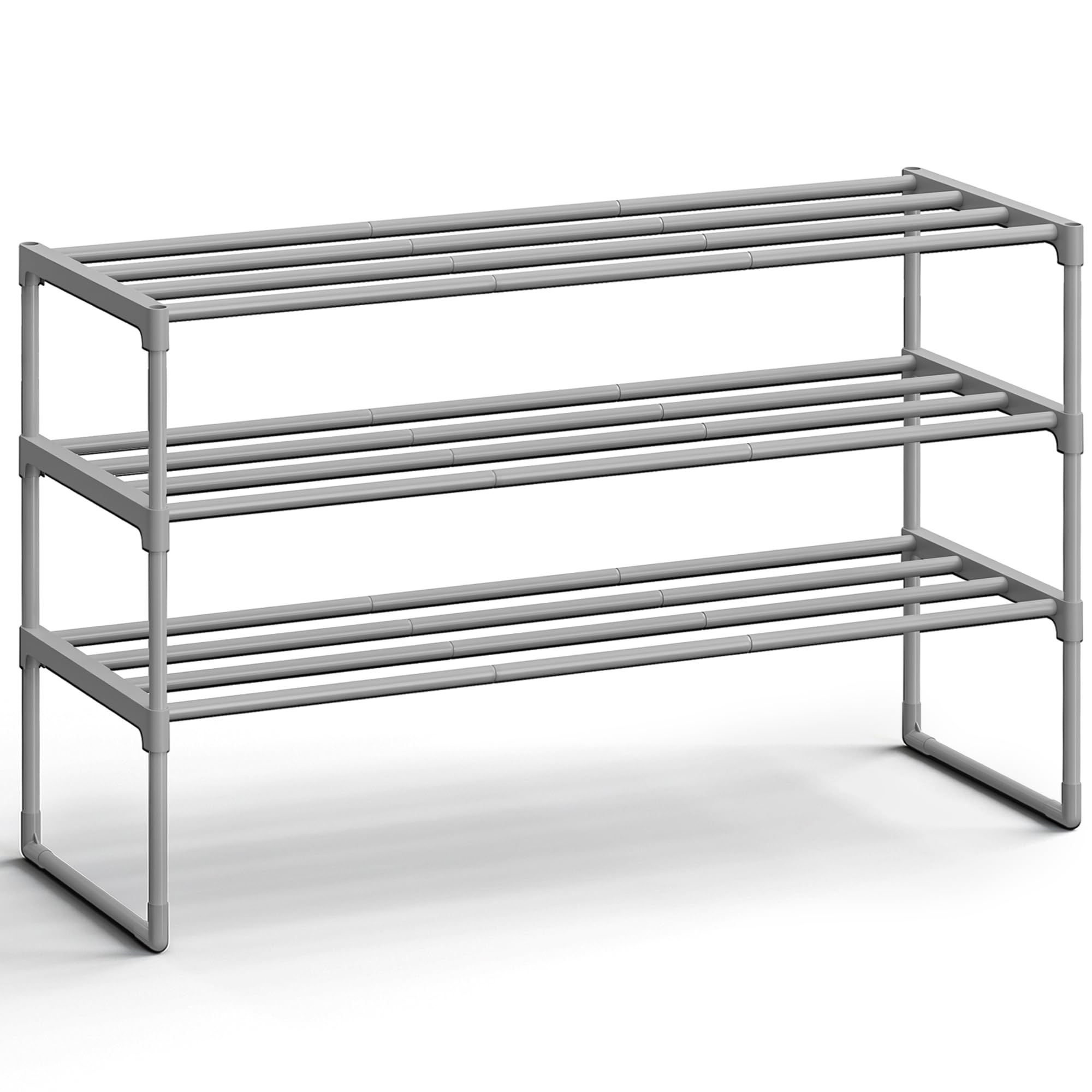 SONGMICS Shoe Rack, 3-Tier Shoe Organizer, Metal Storage Shelf, Upright or Upside Down, for 16-20 Pairs, Stackable, for Entryway, 11.8 x 36.2 x 21.7 Inches, Black ULSA303B02