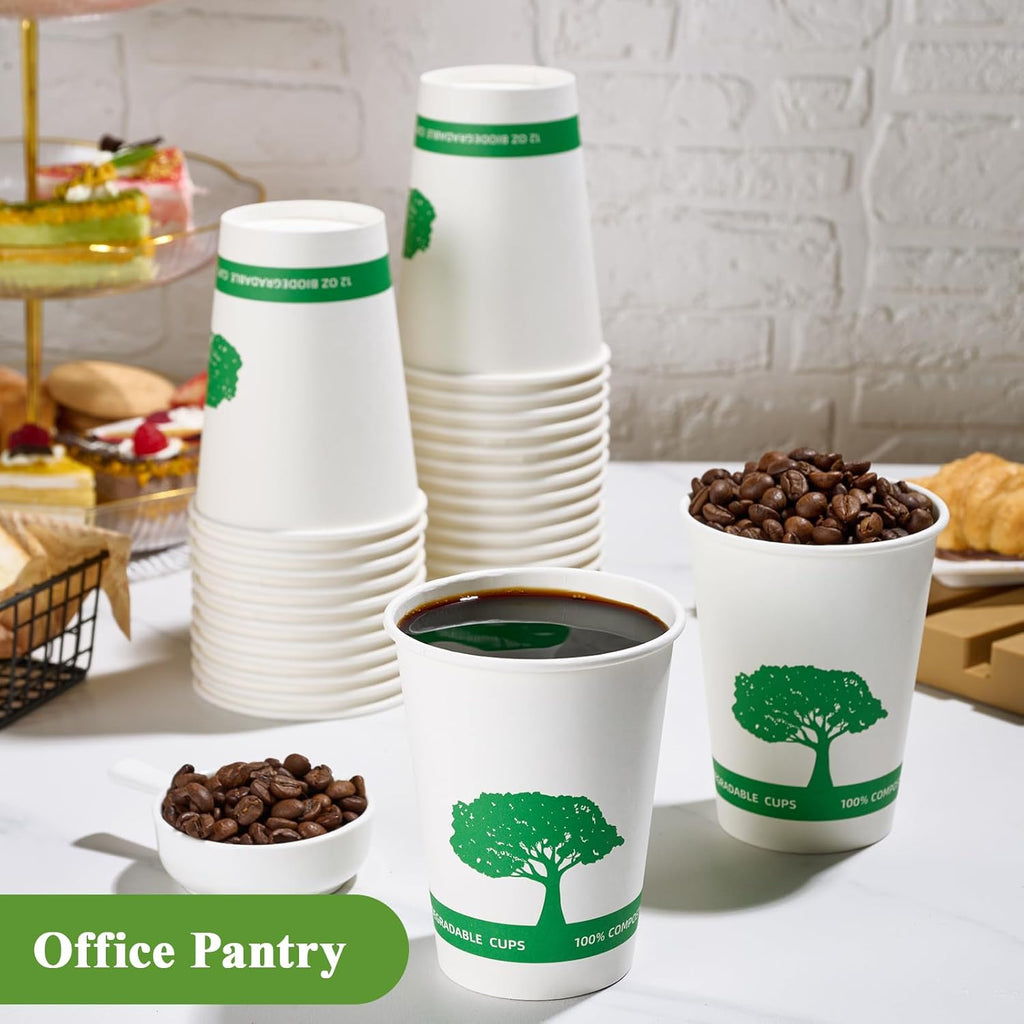 Vplus 150 Pack Compostable Disposable Paper Plates 10.25 inch and 270 Pack 12 oz Compostable Paper Cups