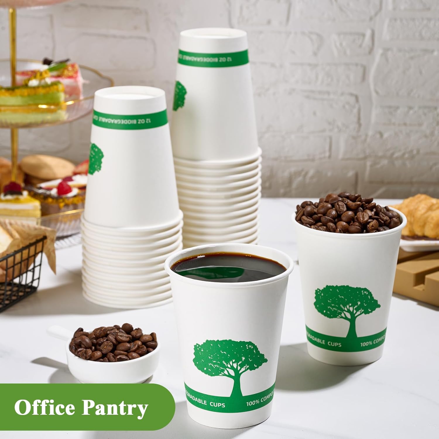 Vplus 150 Pack Compostable Disposable Paper Plates 10.25 inch and 270 Pack 12 oz Compostable Paper Cups
