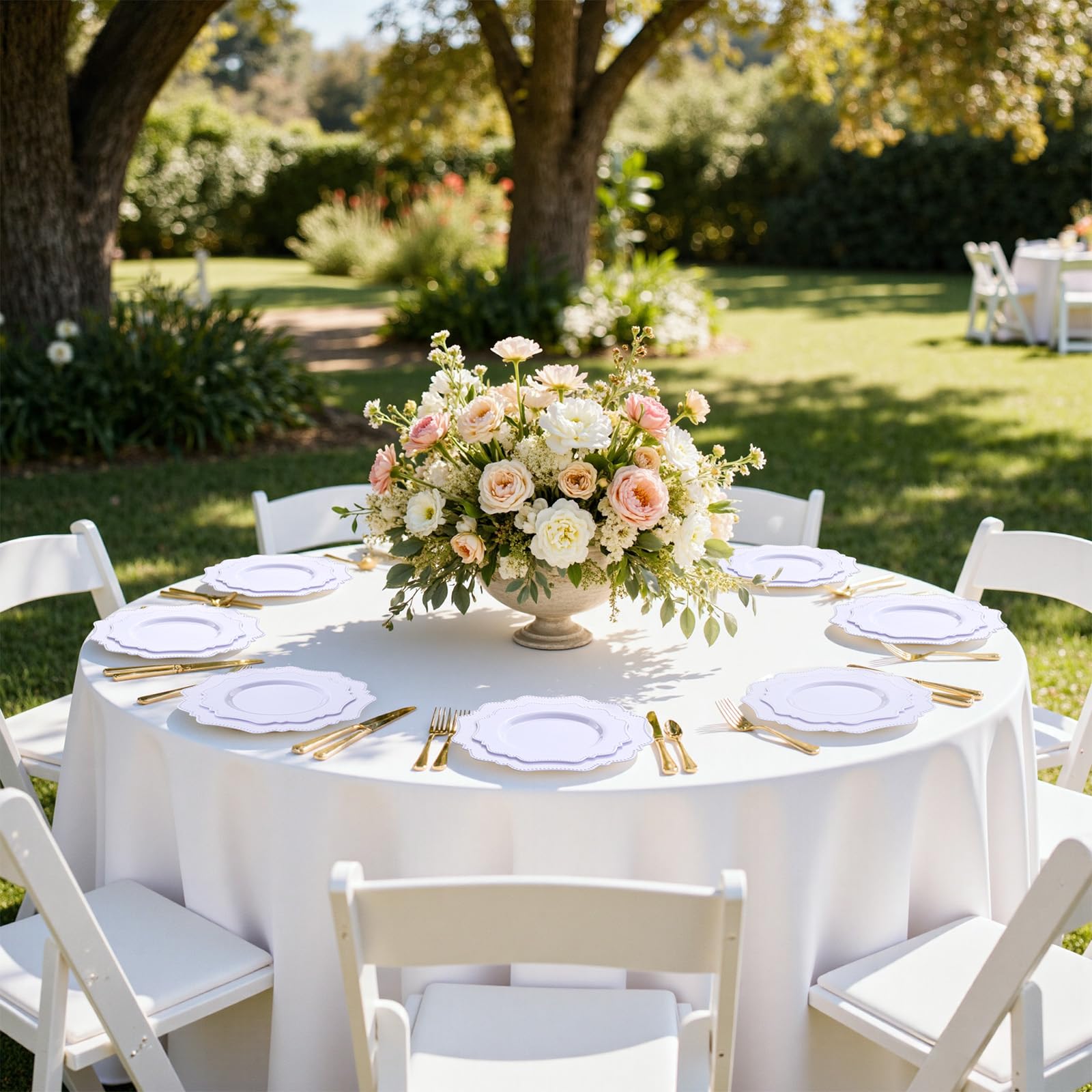 COLOSUS 60PCS White Plastic Plates for 30 guests-Fancy Plastic Beaded Plates,Plastic Plates for Party, Elegant White plates,Include 30 PCS 10.5" Dinner plates & 30PCS 8.25" Dessert plates for easter