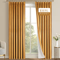 Topfinel 108 Inches Long Mustard Yellow Velvet Blackout Curtains for Living Room Large Window, Pinch Pleated Pastel Gold Cold Block Acoustic Floor Length Boho Track Curtains 2 Panels, 9 FT Valentines