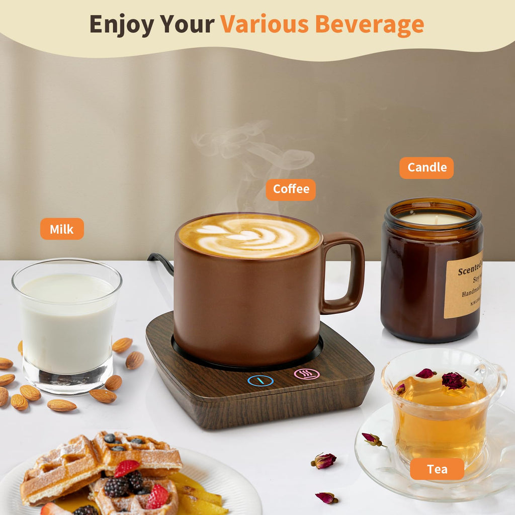VOBAGA Imitation Wood Grain Coffee Cup Warmer & Mug Warmer for Desk, Electric Coffee Warmer Plate with 3-Temp Settings for Tea, Cocoa, Milk with Auto Shut Off After 4 Hours, Coffee Gifts for Women Men