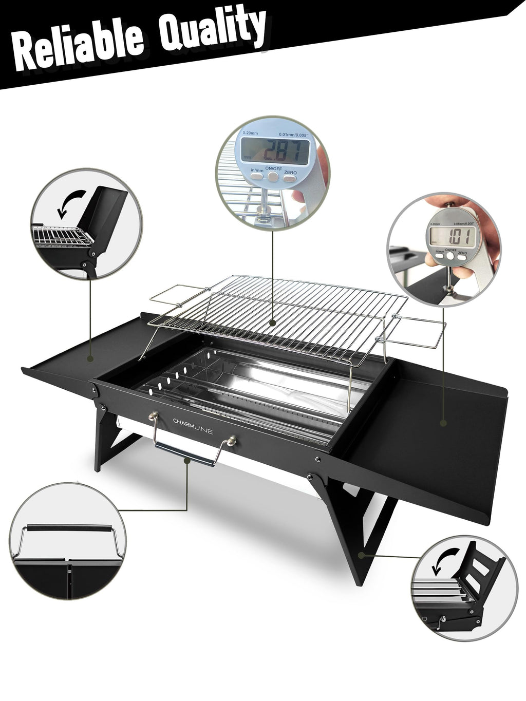Charmline 14 x 9 inches Portable Charcoal BBQ Grill, Foldable Compact Camping Barbecue for 1–3 People, Ideal for Garden, Beach, Picnic & Tabletop Use, Green