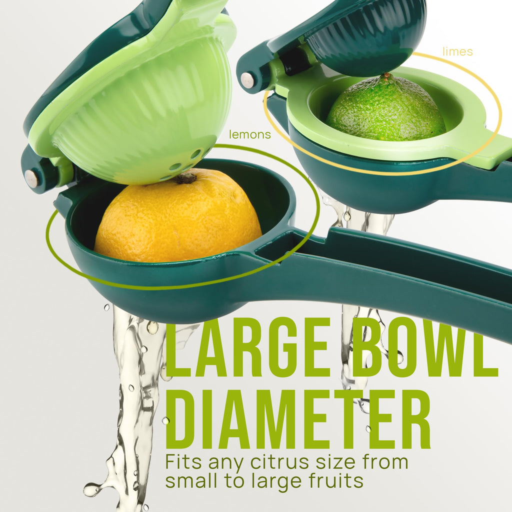 Zulay Kitchen Metal 2-in-1 Lemon Squeezer - Sturdy Max Extraction Hand Juicer Lemon Squeezer Gets Every Last Drop - Easy to Clean Manual Citrus Juicer - Easy-Use Lemon Juicer Squeezer - Yellow/Green