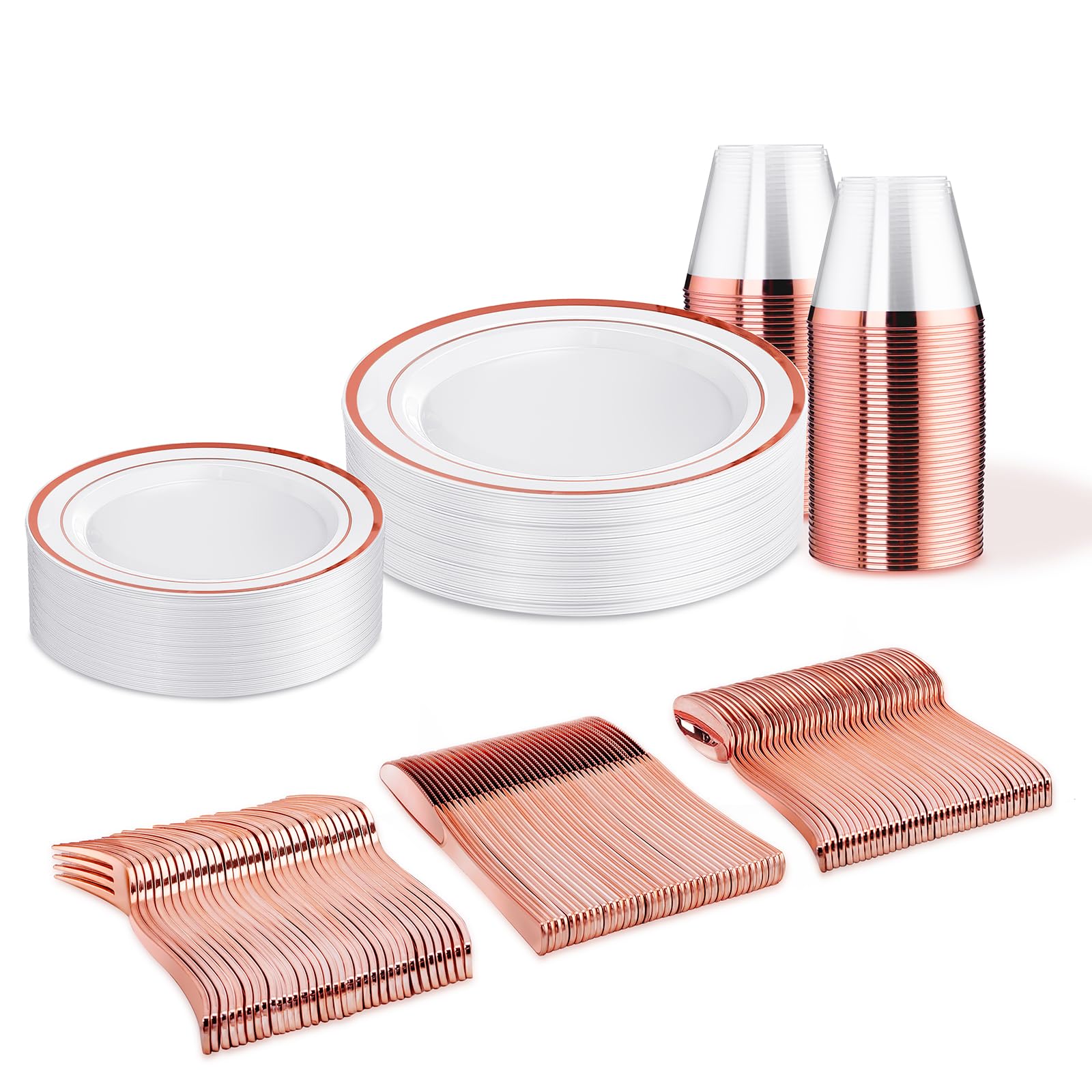 WELLIFE 600 PCS Silver Disposable Dinnerware Set for 100 Guests, Wedding Reception Plates & Silver Plastic Tableware, Dinner & Salad Plates, Cups, Forks, Knives & Spoons for Weddings & Elegant Events