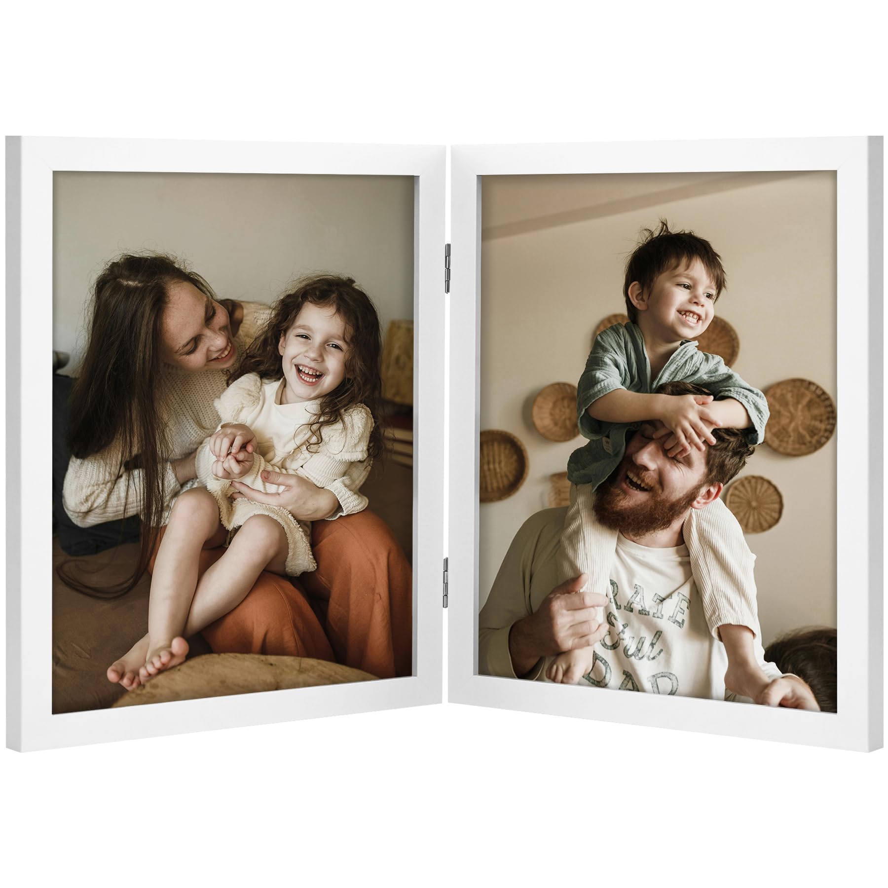 decorUhome Double 4x6 Picture Frame Vertical, Engineered Wood Bifold Photo Frame with Plexiglass for Tabletop Display, 4x6, Black