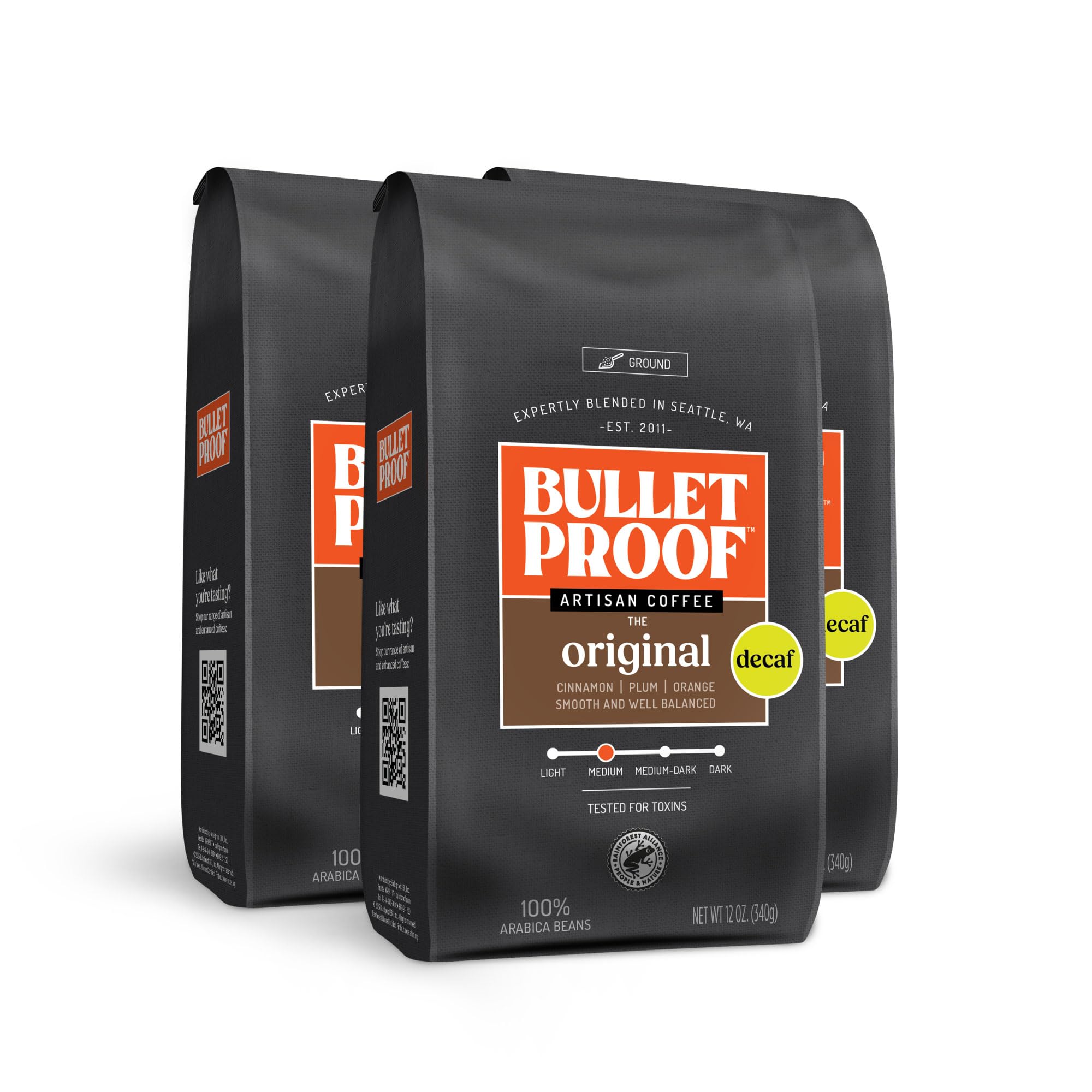 Bulletproof Original Medium Roast Ground Coffee,100% Arabica Coffee, Clean Coffee Tested for Toxins, Sustainably Sourced, 12 Ounces