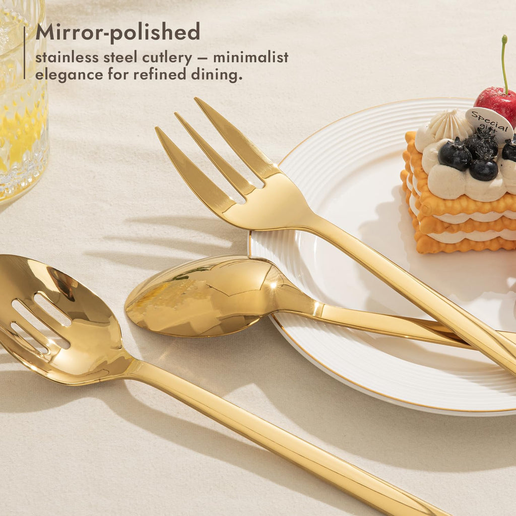 KINGSTONE Large Hostess Serving Utensils Set, 18/10 Stainless Steel Heavy Duty 10-inch Serving Utensils, Slotted Spoons, Forks, Tongs, Cake Pie Server for Buffet, Wedding, Party