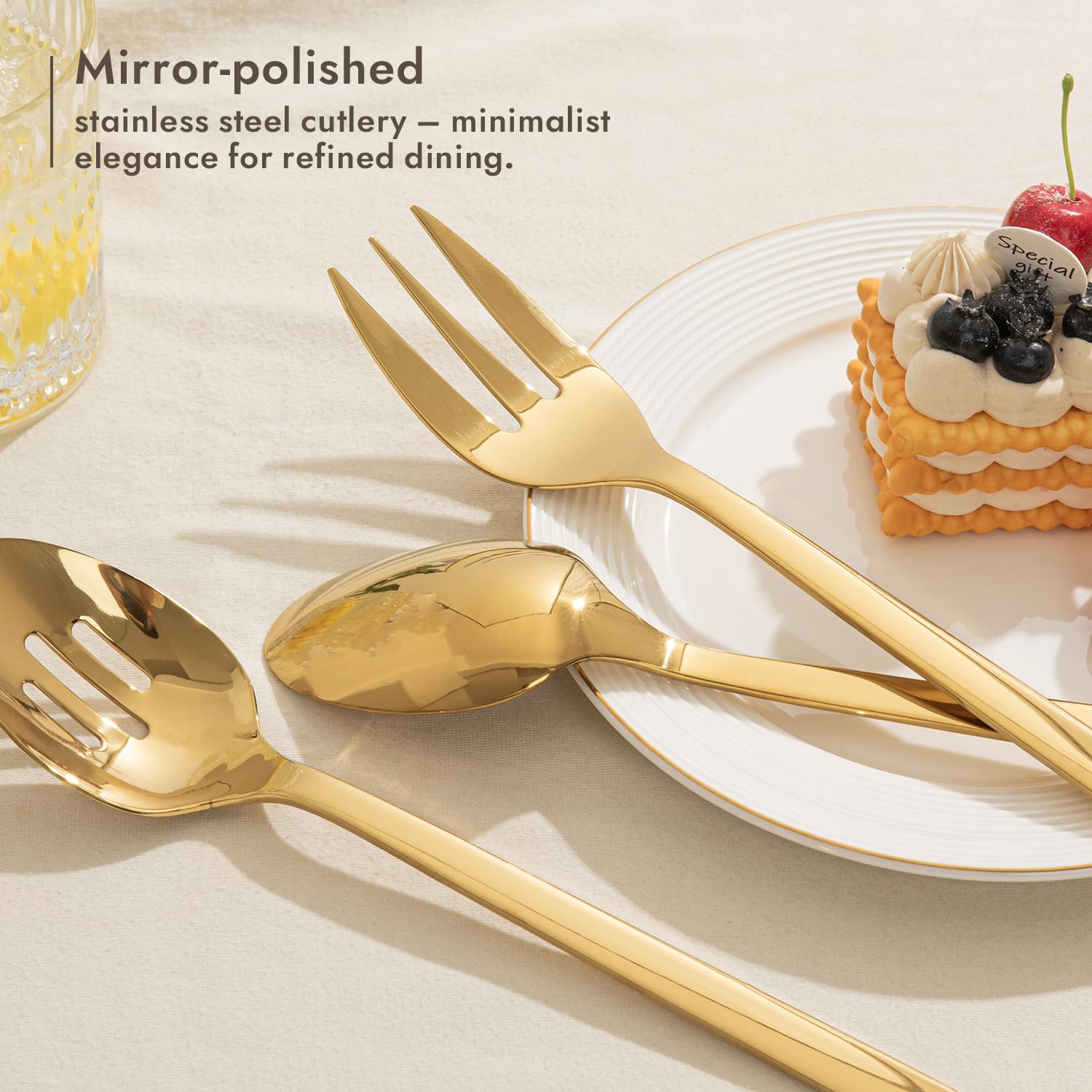KINGSTONE Large Hostess Serving Utensils Set, 18/10 Stainless Steel Heavy Duty 10-inch Serving Utensils, Slotted Spoons, Forks, Tongs, Cake Pie Server for Buffet, Wedding, Party