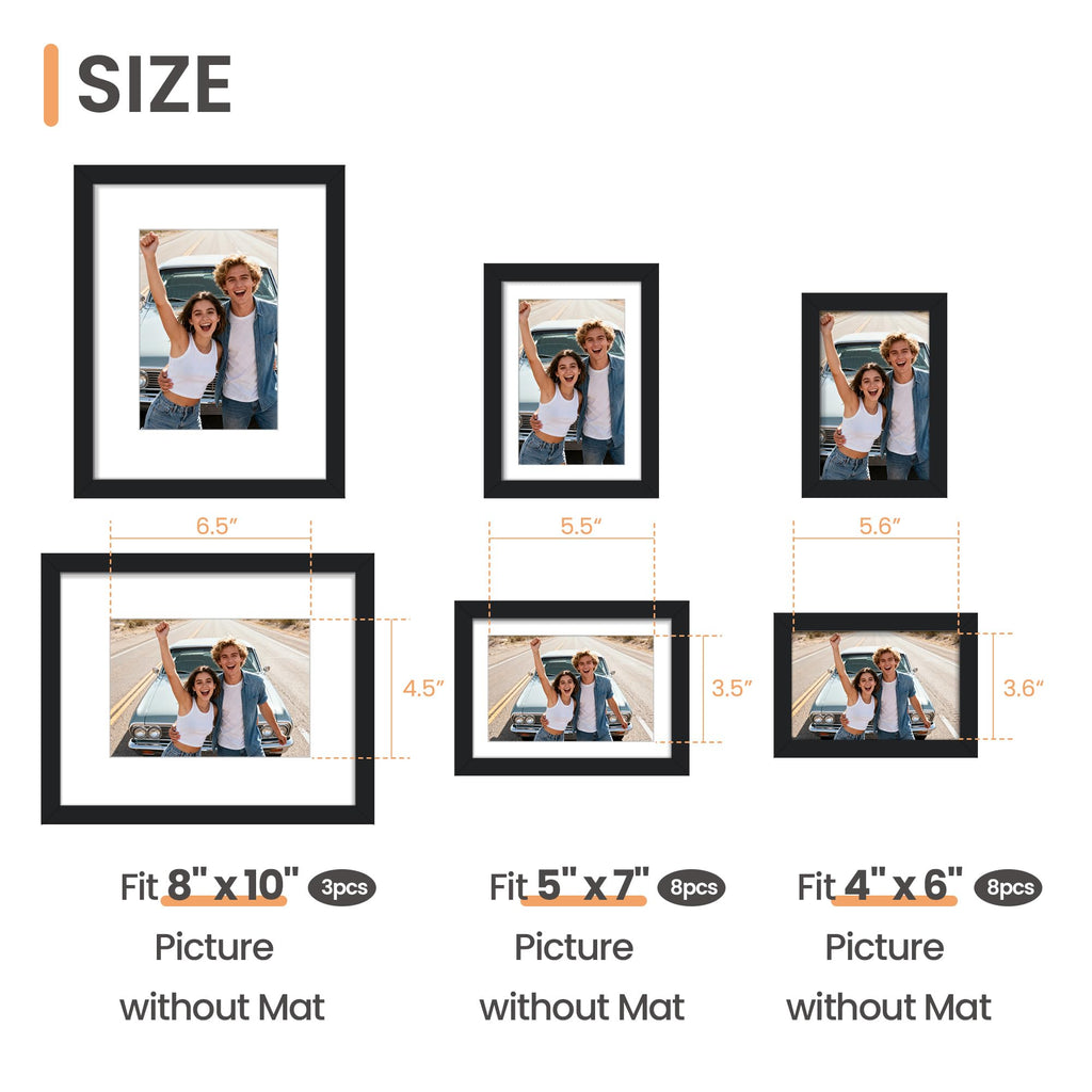 upsimples 19 Pack Picture Frames Collage Wall Decor for Mounting or Tabletop Display, Photo Gallery Frame Set for Family, Multi Sizes Including 8x10, 5x7, 4x6, Black