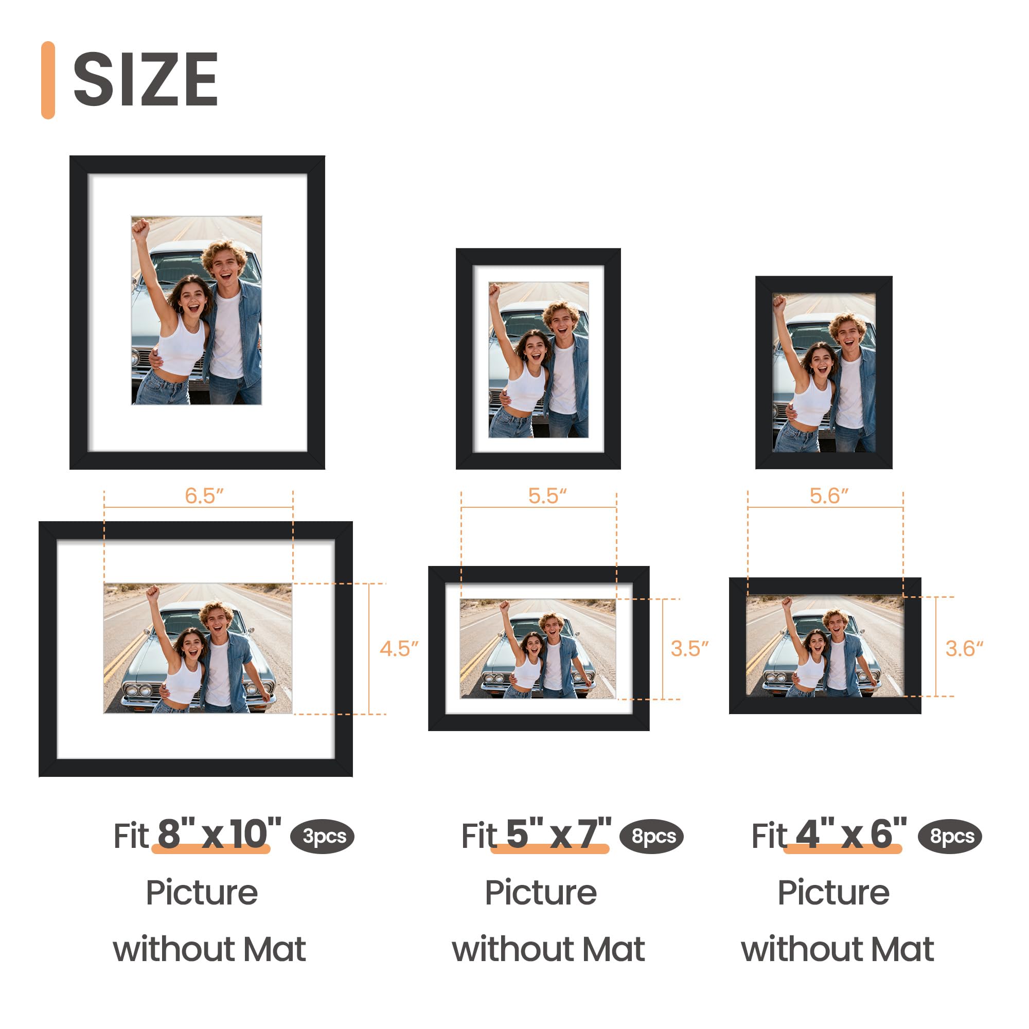 upsimples 19 Pack Picture Frames Collage Wall Decor for Mounting or Tabletop Display, Photo Gallery Frame Set for Family, Multi Sizes Including 8x10, 5x7, 4x6, Black