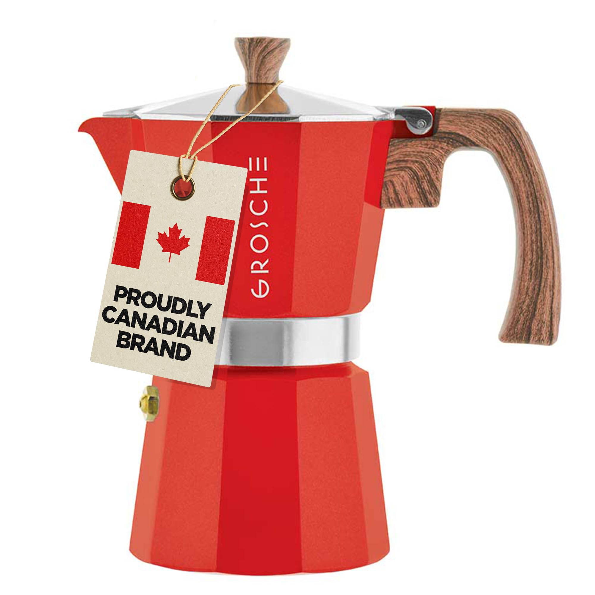 GROSCHE Milano Moka pot, Stovetop Espresso maker, Greca Coffee Maker, Stovetop coffee maker and espresso maker percolator (Grey, 6 cup)