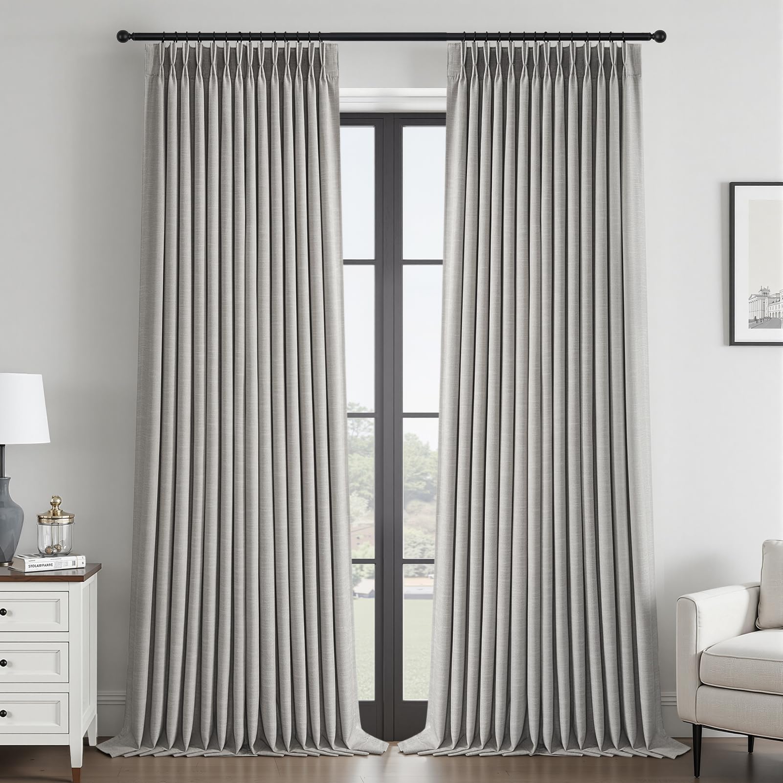 Topfinel 84 Inch Long Natural Blackout Curtains for Bedroom Livingroom, Farmhouse Back Tab Pinch Pleated Drapes for Track System,Neutral Linen Ambiance & Privacy Drapes Natural 52" W*84" L