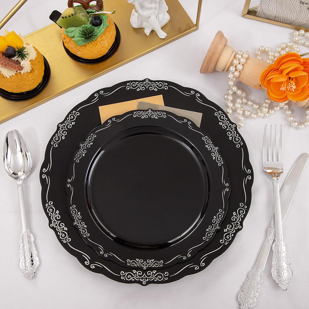 DaYammi 150Pcs Ivory Plastic Plates with Gold Rim,Disposable Plastic Plates Include 30 Dinner Plate,30 Salad Plate,30 Forks,30 Spoons,30 Knives,Ivory and Gold Plates for Party,Wedding,Mother's Day