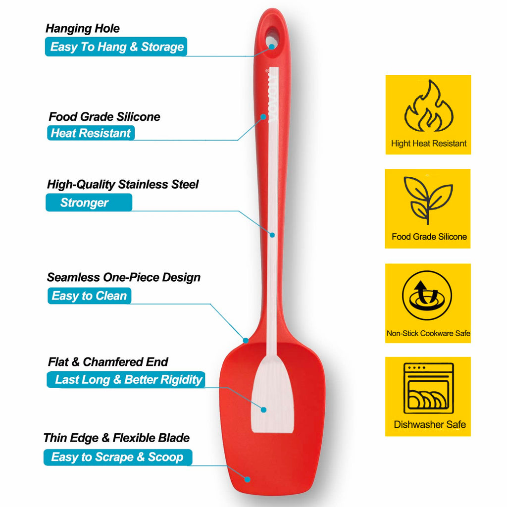 Silicone Spatula Set, High Heat Resistan Rubber Spoon Spatula, Non-Stick Spoonula with Seamless One Piece Design, Flexible Scrapers Baking Mixing Tool,3 Pack, Black