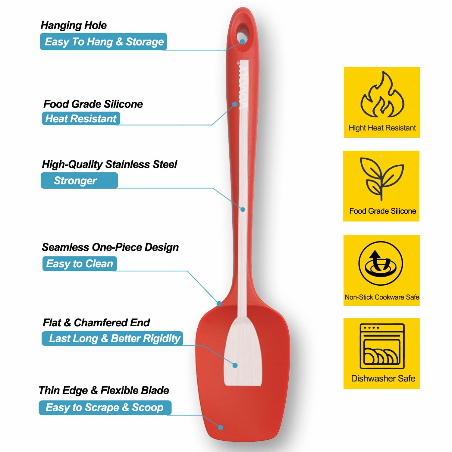 Silicone Spatula Set, High Heat Resistan Rubber Spoon Spatula, Non-Stick Spoonula with Seamless One Piece Design, Flexible Scrapers Baking Mixing Tool,3 Pack, Black