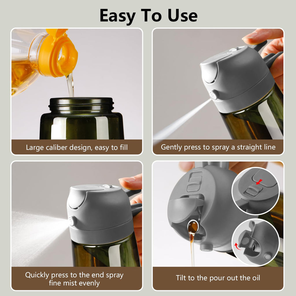 SWEET VIEW Olive Oil Dispenser and Oil Sprayer – 16oz/470ml Glass Light-Proof Oil Pourer for Kitchen, Air Fryer, Cooking, Salad, and BBQ
