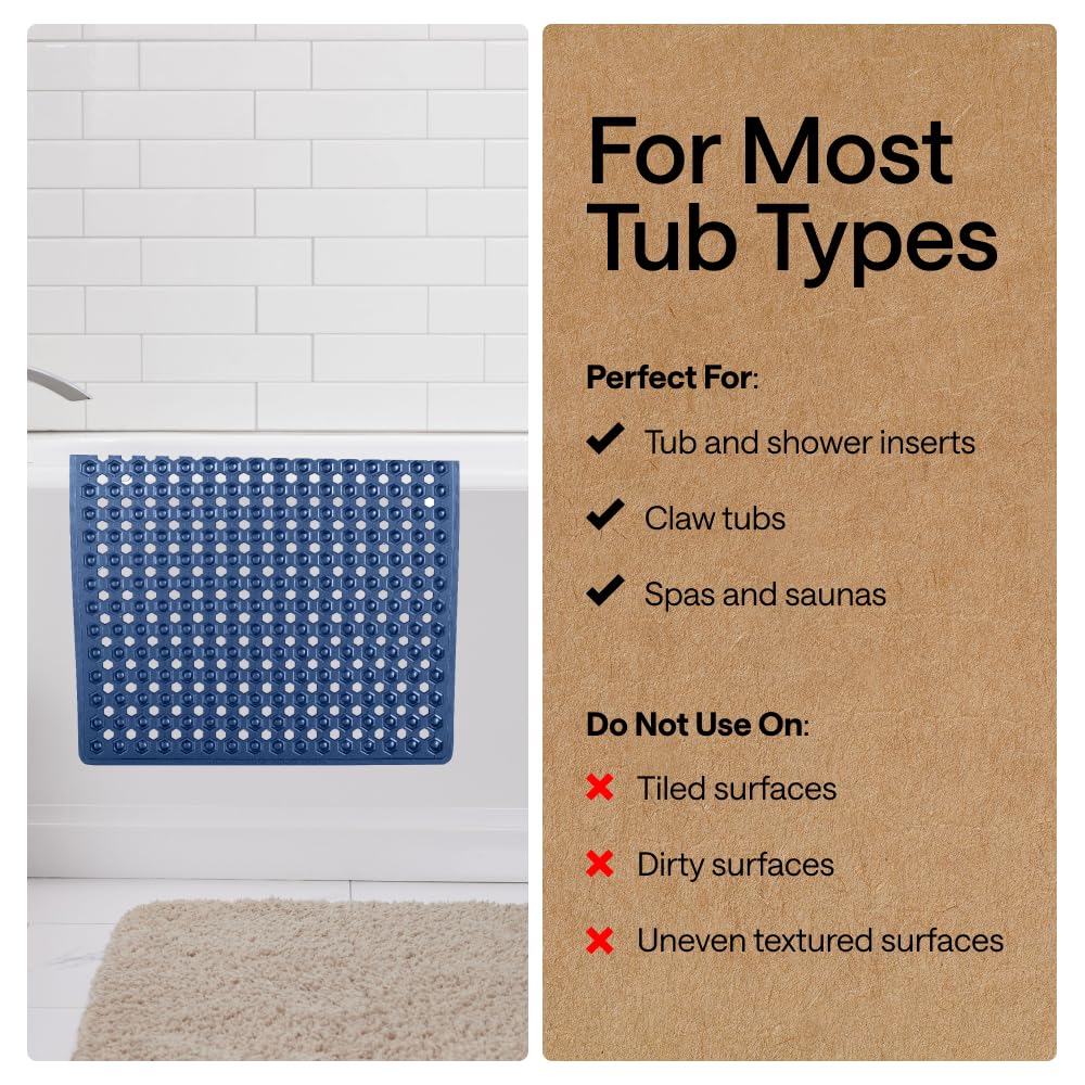GORILLA GRIP Patented Bath Tub Shower Mat, Machine Washable Bathtub Floor Liner Mats, Suction Cups and Drain Holes to Keep Tubs Clean, Soft on Feet, Bathroom Essentials, 35x16 Inch, Clear