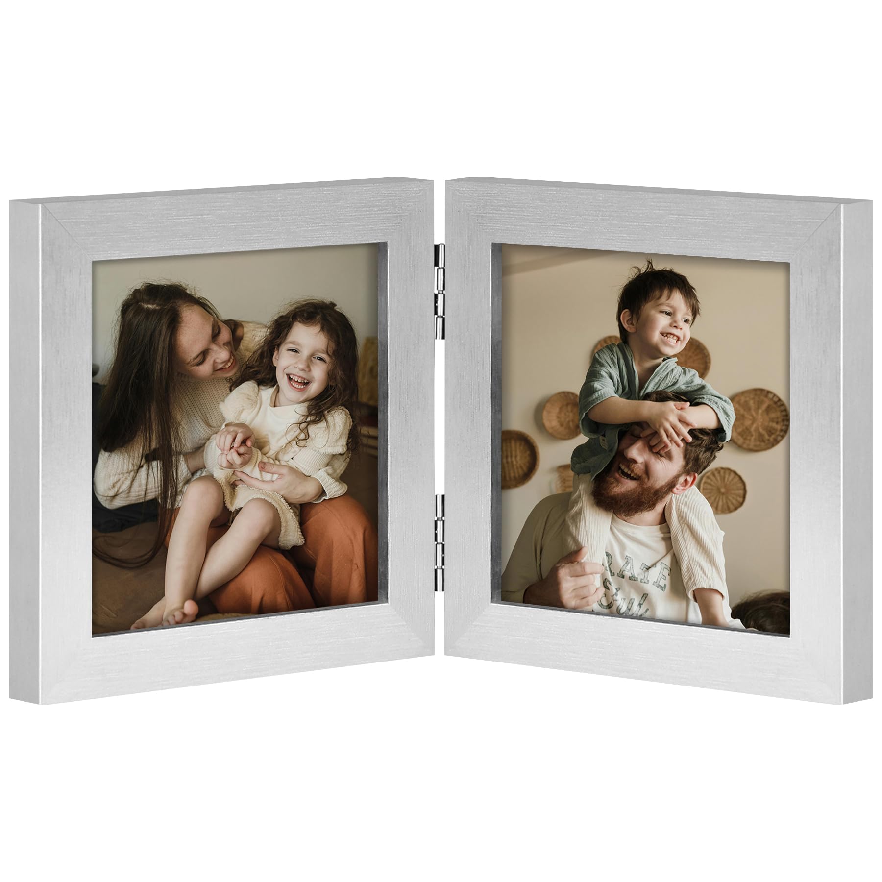 decorUhome Double 4x6 Picture Frame Vertical, Engineered Wood Bifold Photo Frame with Plexiglass for Tabletop Display, 4x6, Black
