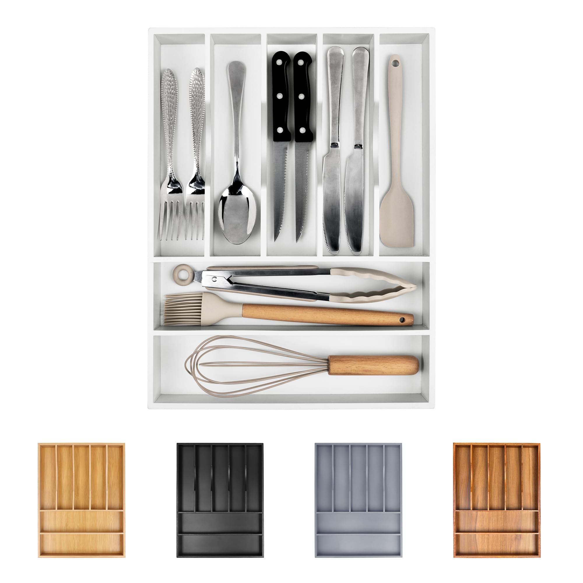 Bellsal Silverware Organizer Kitchen Drawer Organizer Expandable Bamboo Utensil Holder Cutlery Tray for Kitchen Utensil and Flatware Bedroom Office