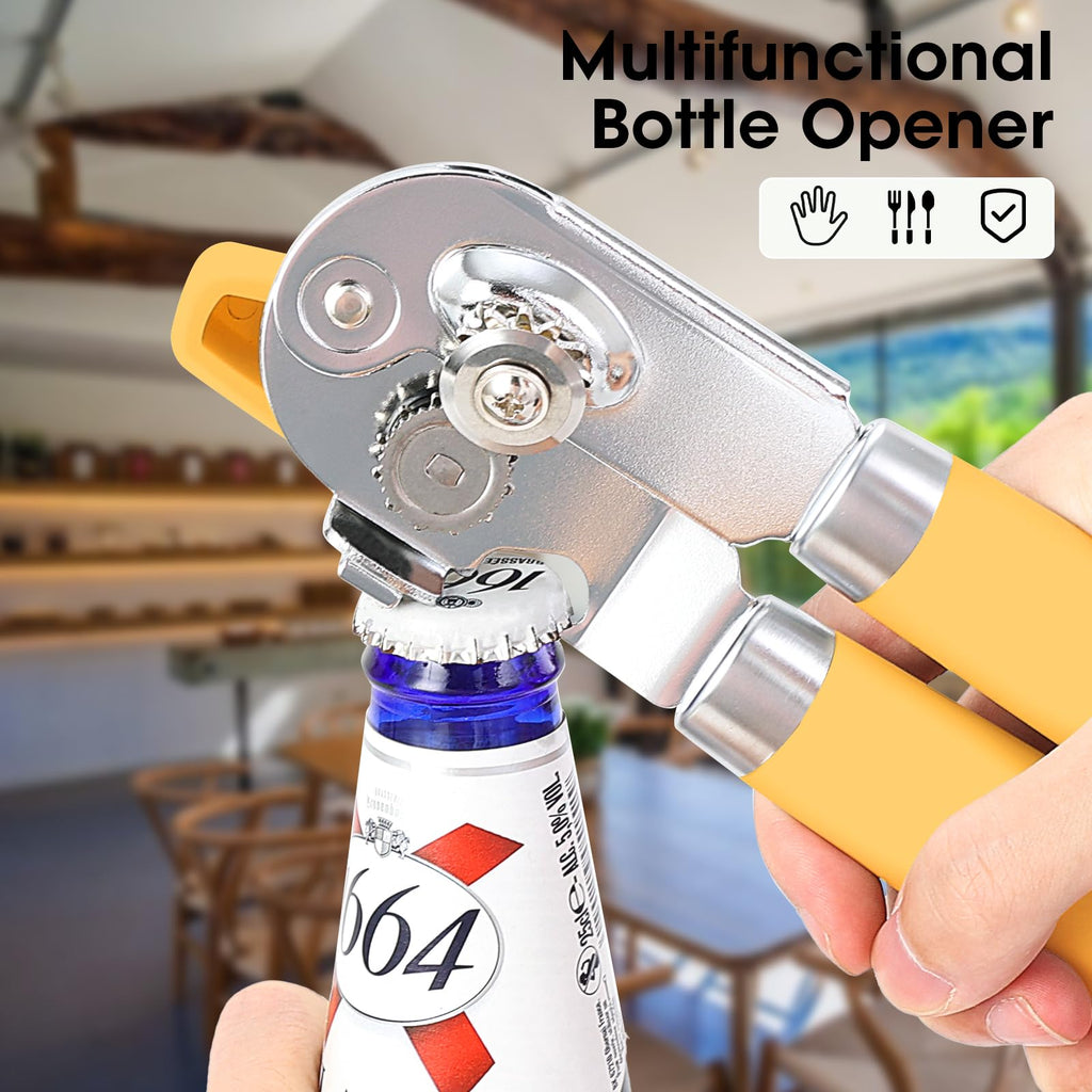 Beneno Heavy Duty Hand Can Opener Manual with Magnet, Durable Sharp Carbon Steel Blade Smooth Cutting, Big Effort-Saving Knob & Soft Grip Handle, Multifunctional Kitchen Tool with Bottle Opener, Green