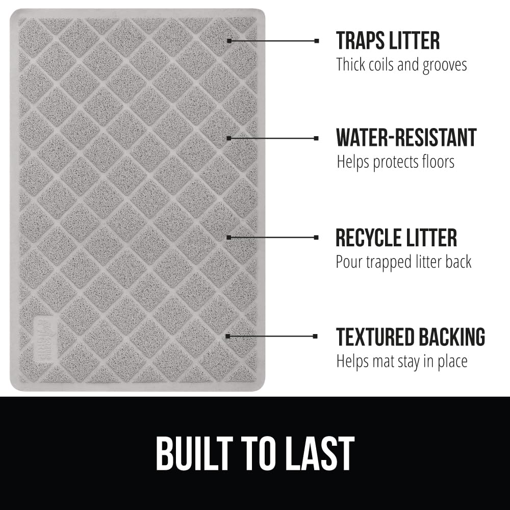 GORILLA GRIP Cat Litter Box Mat, Water Resistant, US Designed Kitty Litter Trapping Mats, Easy to Clean, Scatter Control, Less Mess and Clean Floors, Kitten Supplies for Indoor Cats, 24x17 Grey