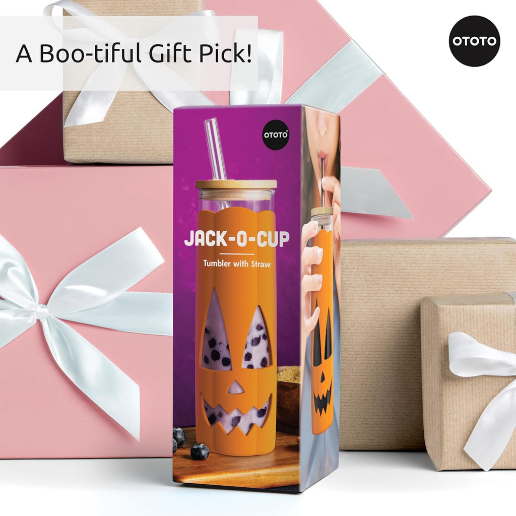 OTOTO NEW! Spookula Vampire Folding, Collapsible, Umbrella, Unique, Goth Accessories, NEW Jack-o-Cup Glass Cups with Lid and Straws - Glass Coffee Tumbler with Straws