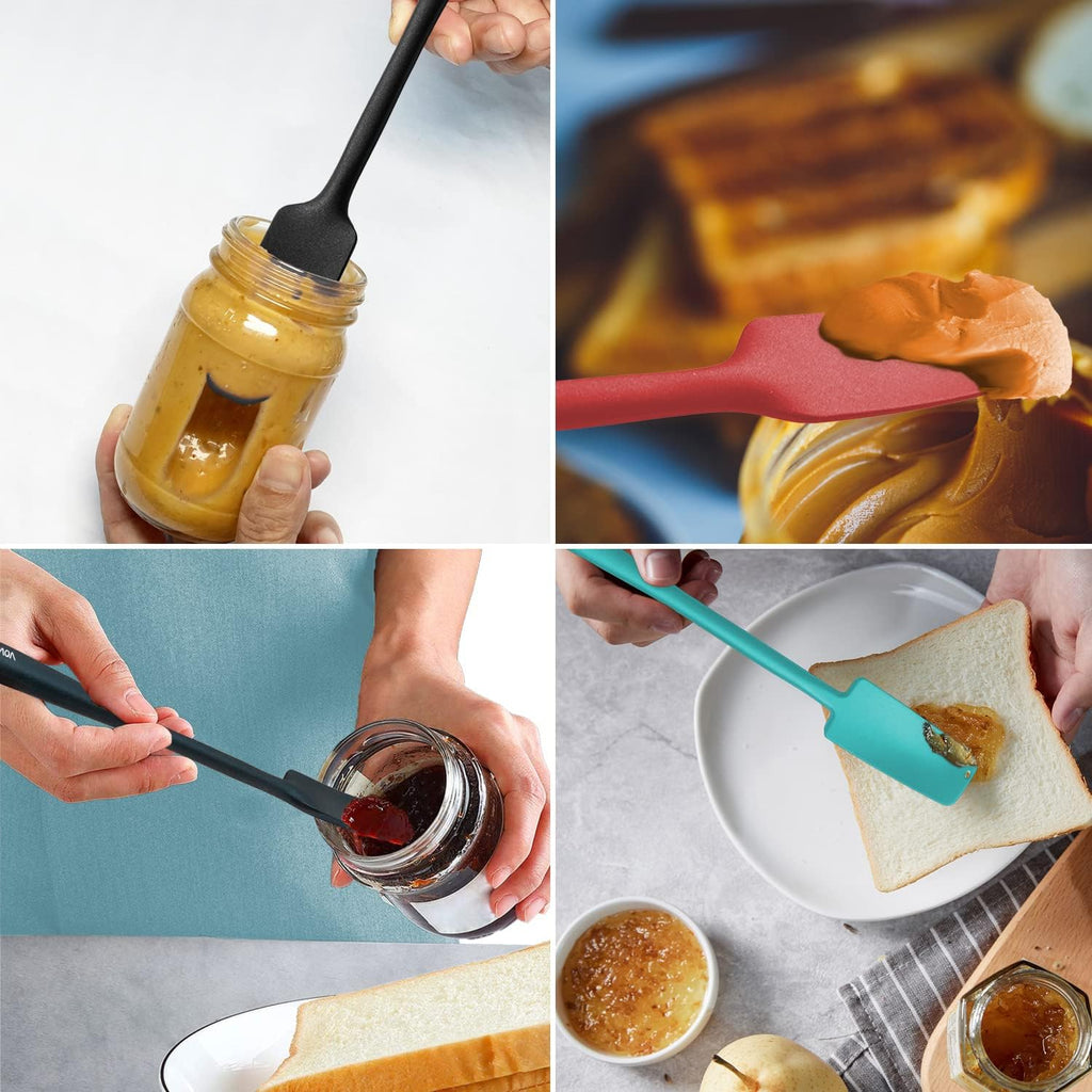 Vovoly Silicone Jar Spatula, Small Head with Long Handle, Rubber Spatulas Scraper for Jar, Blender, Bottle, etc. High Heat Resistant for Nonstick Cookware, Seamless, BPA Free, 11.2 Inch, Black.