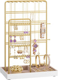 SONGMICS Jewelry Holder, Jewelry Organizer, Jewelry Display Stand with Metal Frame, Velvet Tray, Necklace Earring Bracelet Holder, for Studs, Rings, Gift Idea, Pale Gold UJJS028A01