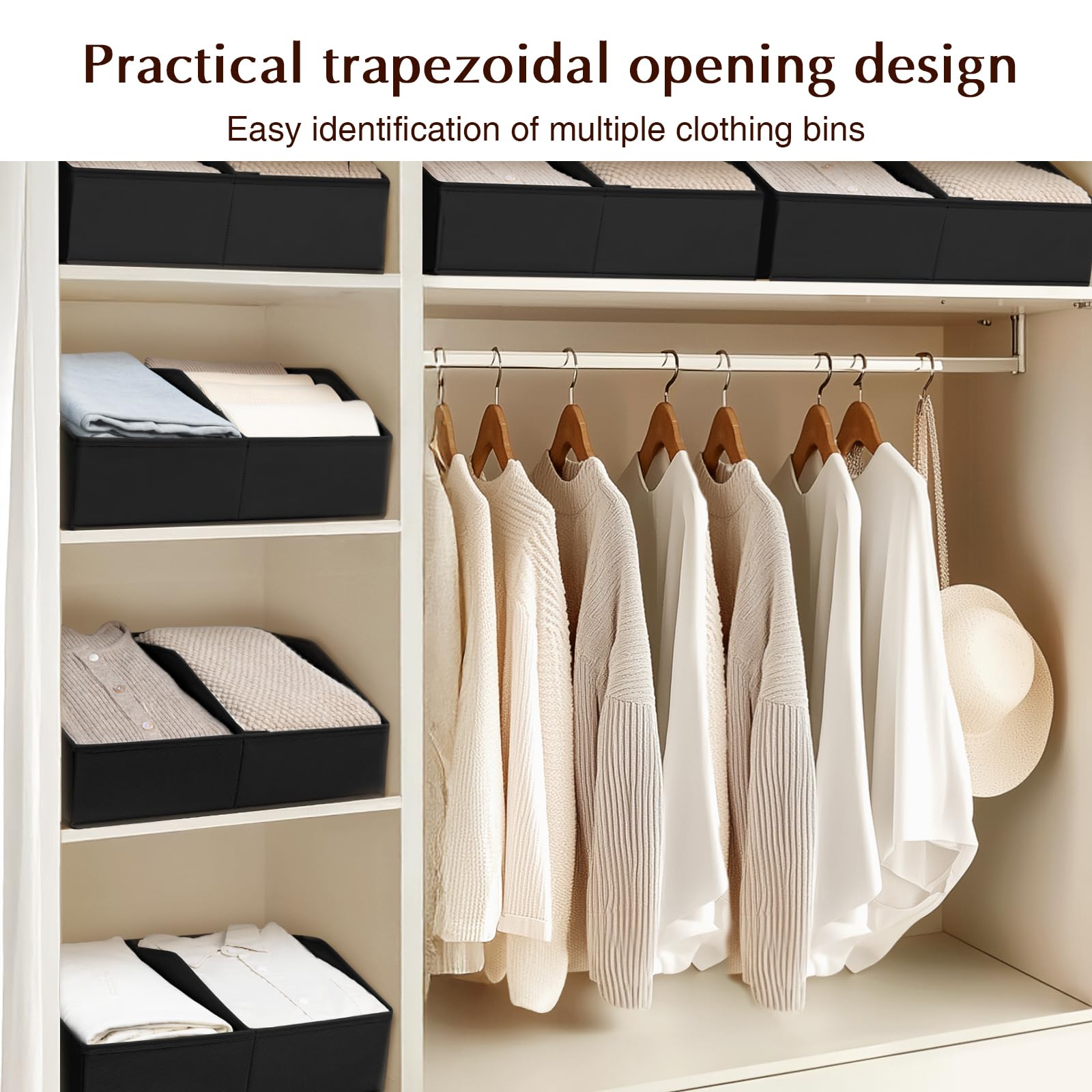 Homsorout Closet Organizers and Storage Bins - 8 Pack Collapsible Divided Trapezoidal Cube Storage Bins Baskets with Orange Handle for Organizing Clothes Blankets, Toys, Books, Towels(Beige)