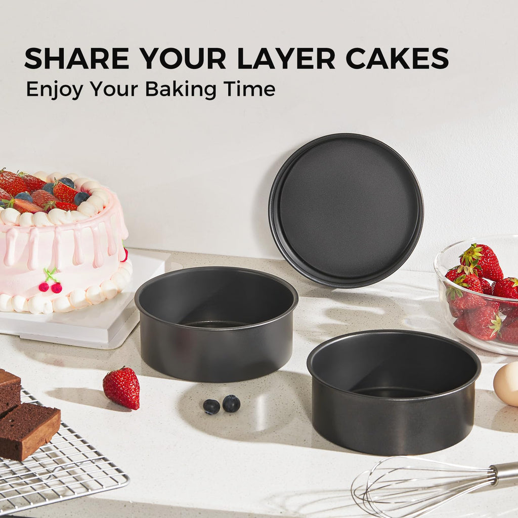 HONGBAKE 8x8 Cake Baking Pan Set, Nonstick Square Brownie Pans with Wider Grips, 2 Pieces, Heavy Duty, Grey
