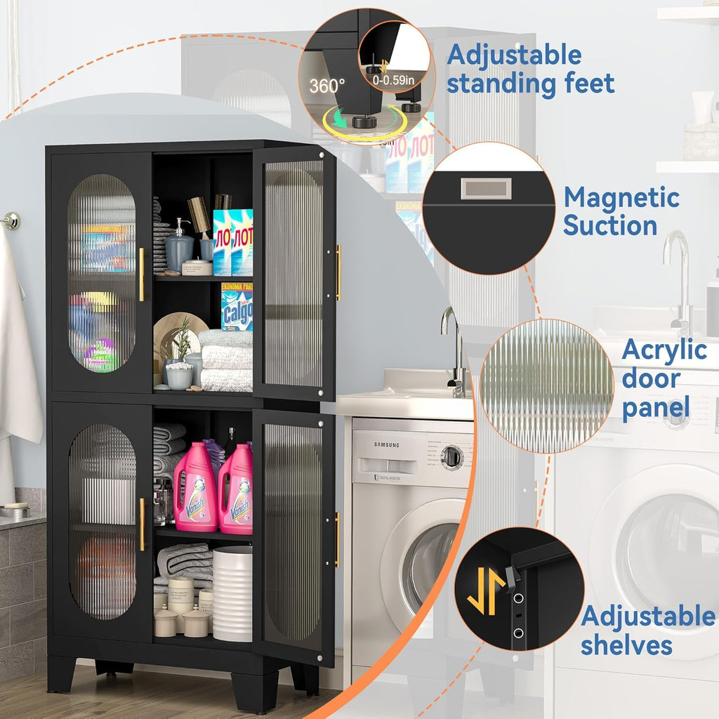 GAIOUS Metal Pantry Cabinet, Kitchen Pantry Storage Cabinets with 2 Door and 3 Adjustable Shelves, White Kitchen Pantry Cabinet, Freestanding Cupboard for Dining Room Living Room Bathroom