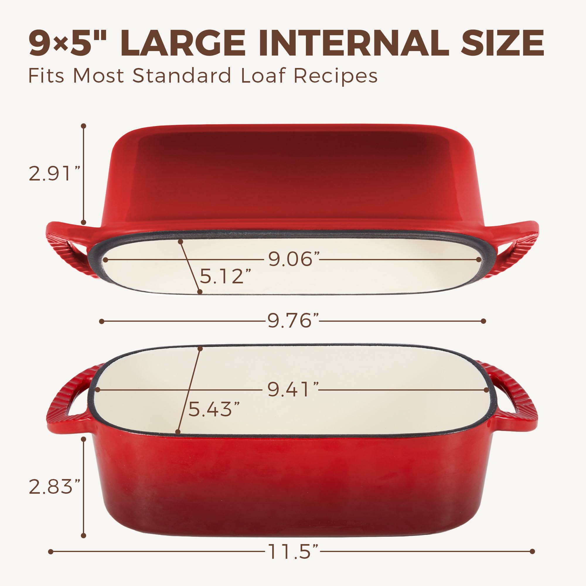 HONGBAKE Everline Collection 2 in 1 Enameled Cast Iron Loaf Pan with Lid, 9x5 Bread Pans for Baking Homemade Sourdough, Nonstick Large Banana Baking Tins, Even Heating Bread Dutch Oven, Blue