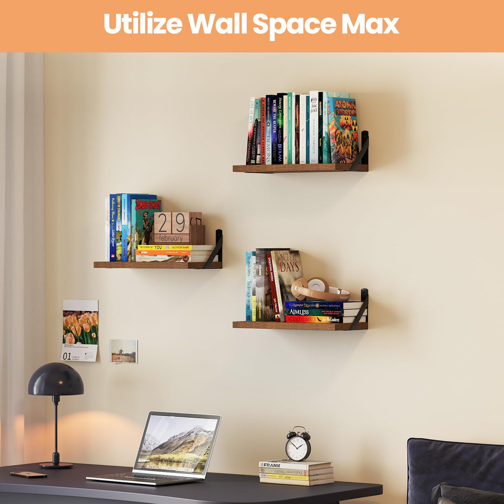 upsimples Floating Book Shelves for Wall, 15.7 Inches Wood Shelves for Living Room, Bathroom, Bedroom, Kitchen Storage and Decoration, White