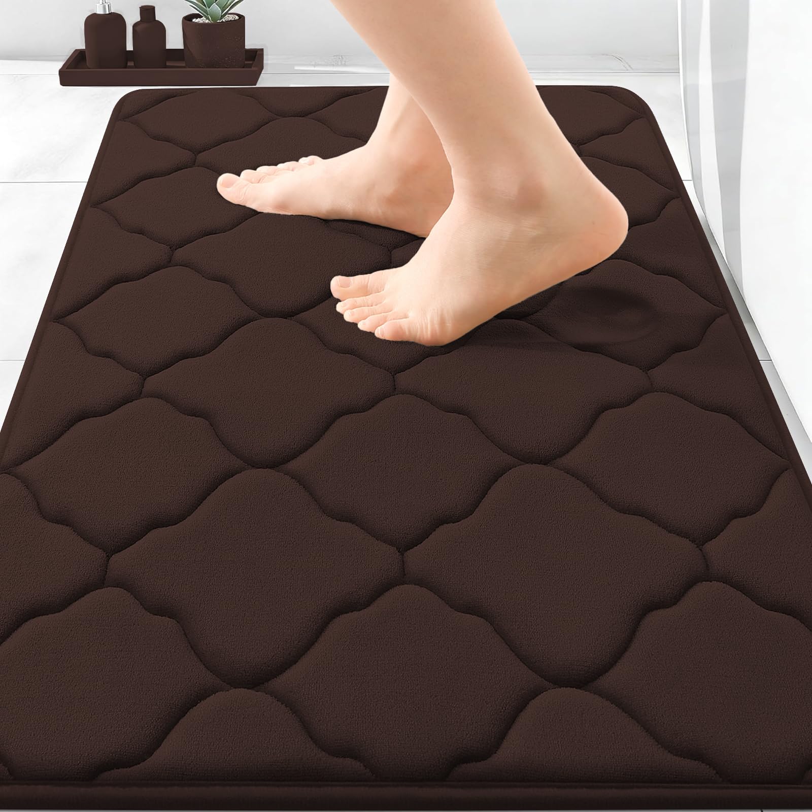 OLANLY Memory Foam Bath Mat Rug 24x16, Ultra Soft and Absorbent Bathroom Rugs, Non-Slip, Comfortable, Machine Washable Bath Carpet for Bathroom Floor, Tub, Shower and Home Decor Accessories, Black