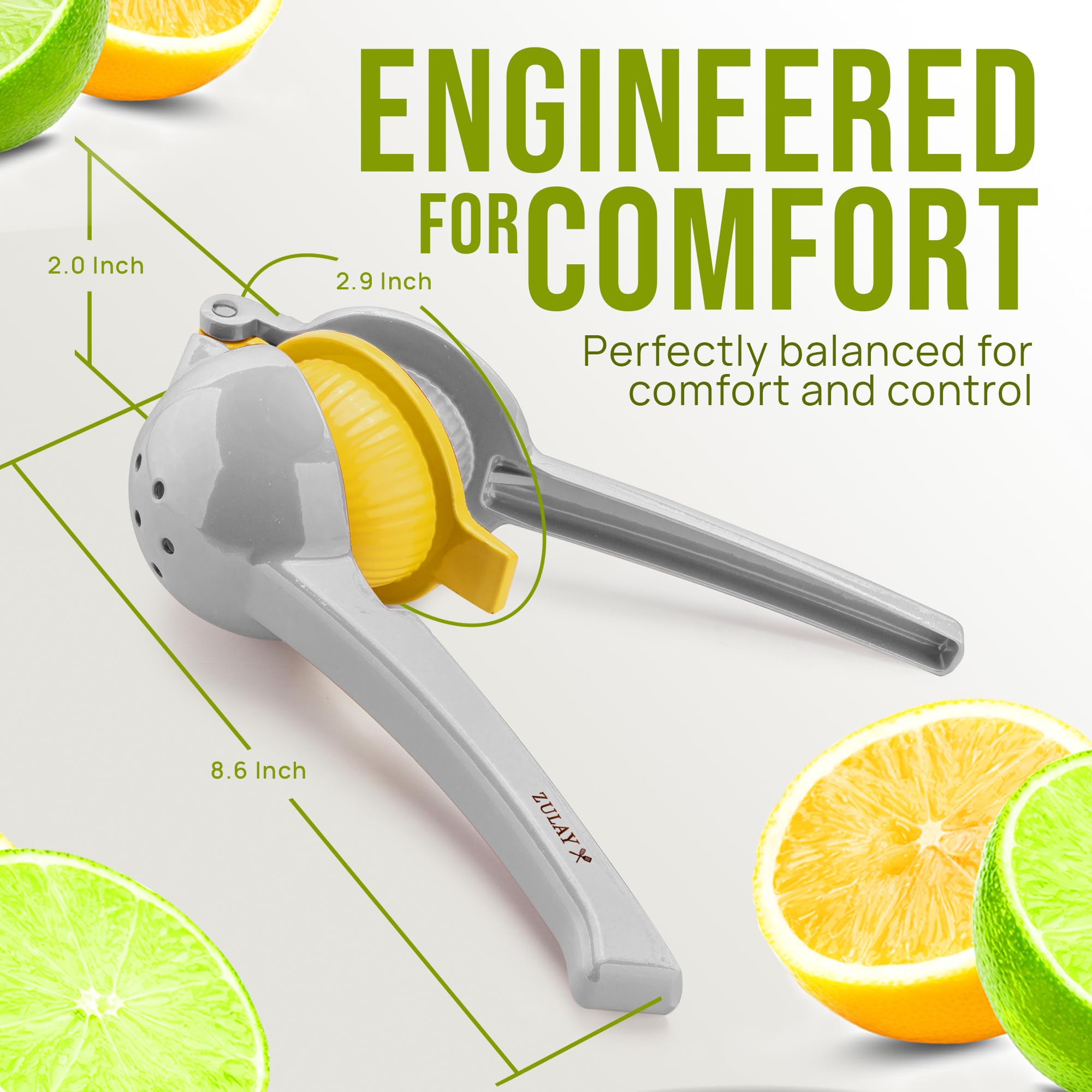 Zulay Kitchen Metal 2-in-1 Lemon Squeezer - Sturdy Max Extraction Hand Juicer Lemon Squeezer Gets Every Last Drop - Easy to Clean Manual Citrus Juicer - Easy-Use Lemon Juicer Squeezer - Yellow/Green
