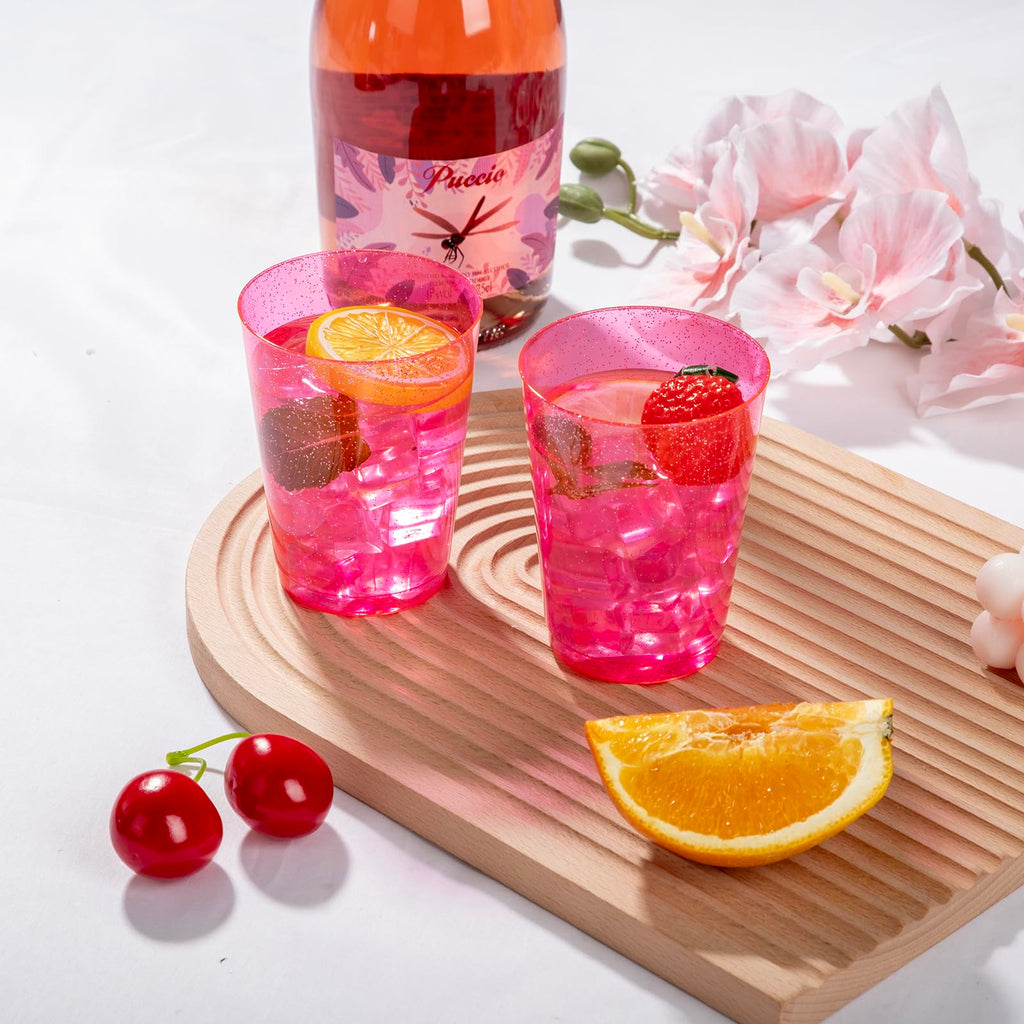 DaYammi 100 Pack 10oz Pink Plastic Cups for Party Premium Glitter Disposable Plastic Cup for Martini and Cocktail, Hard Pink Disposable Cups for Wedding,pink cups for Mother's Day Party