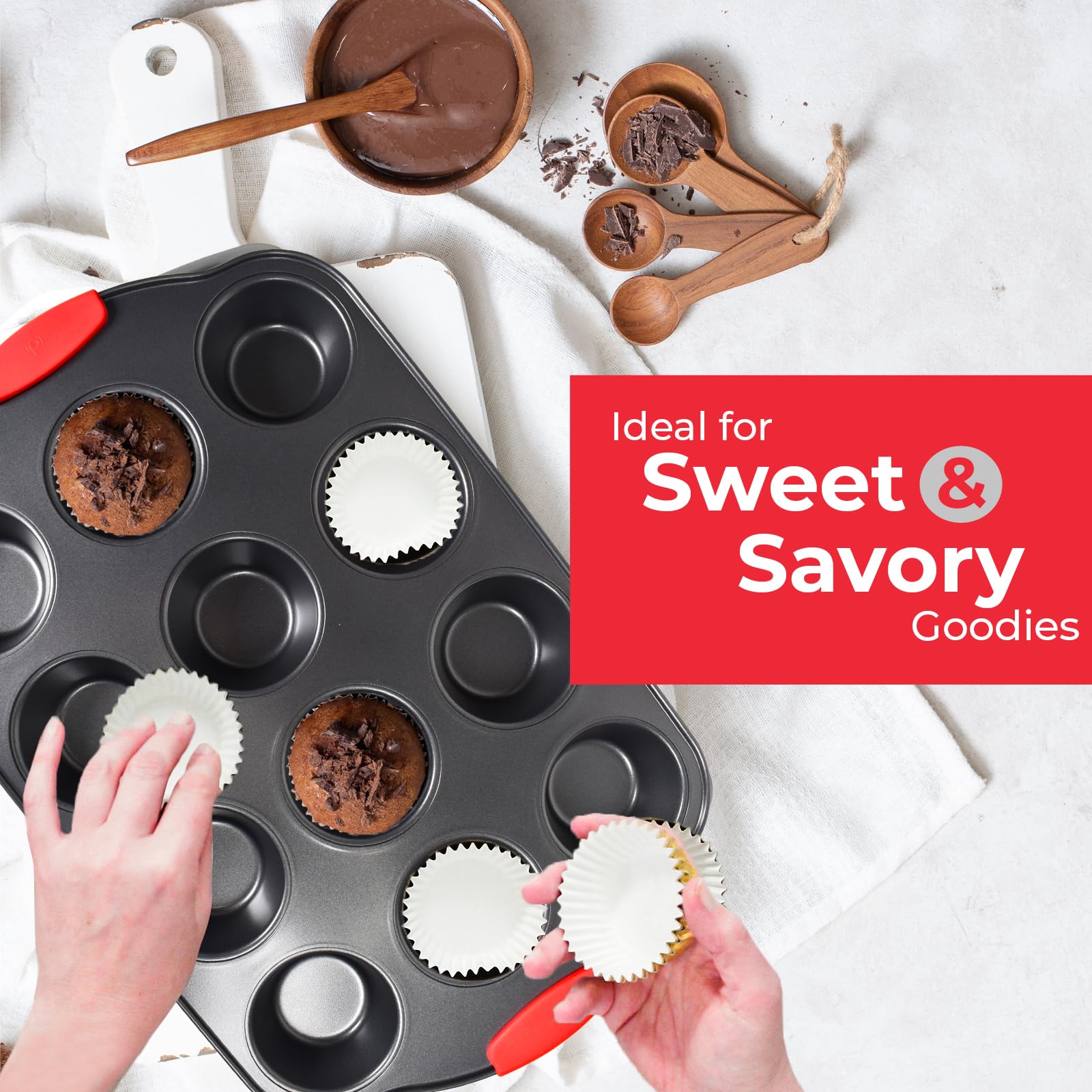 PERLLI Non-Stick 6-Piece Baking Pan Set, BPA-Free Carbon Steel Bakeware Set with Silicone Handles, Stackable Kitchen Oven Set, Cookie Sheet, Baking Tray, Baking Sheet Set, Oven Safe (446°F)