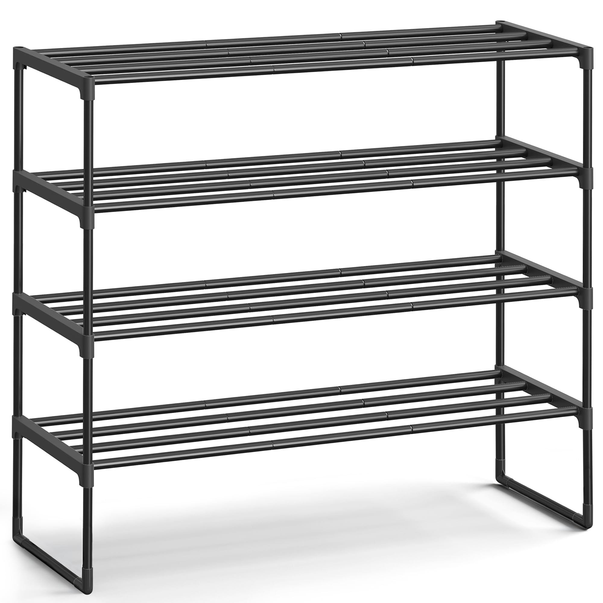 SONGMICS Shoe Rack, 3-Tier Shoe Organizer, Metal Storage Shelf, Upright or Upside Down, for 16-20 Pairs, Stackable, for Entryway, 11.8 x 36.2 x 21.7 Inches, Black ULSA303B02